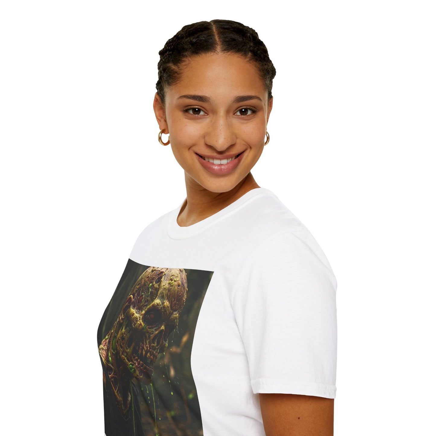 Creepy Zombie Graphic Unisex Softstyle T-Shirt - Perfect for Halloween and Horror Fans