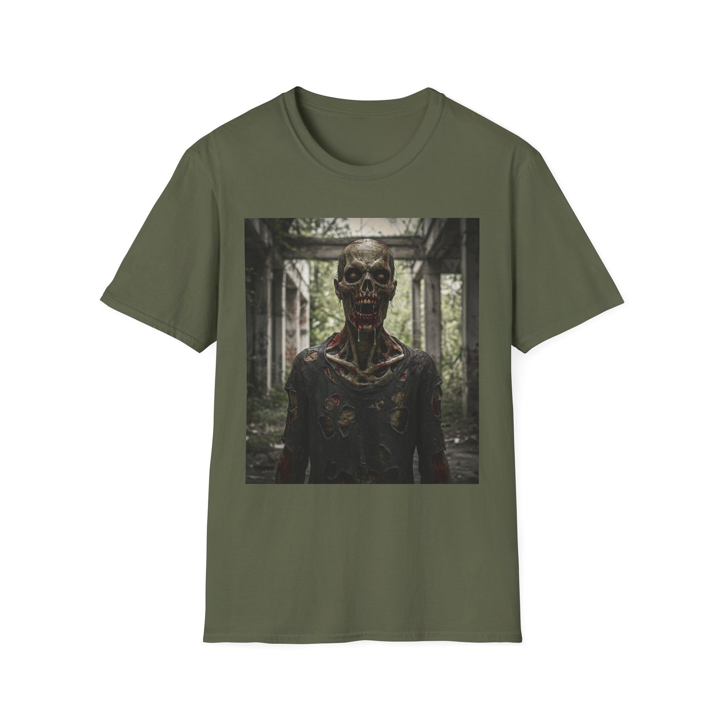 Apocalyptic Portrait Tee, bold, decaying zombie graphic