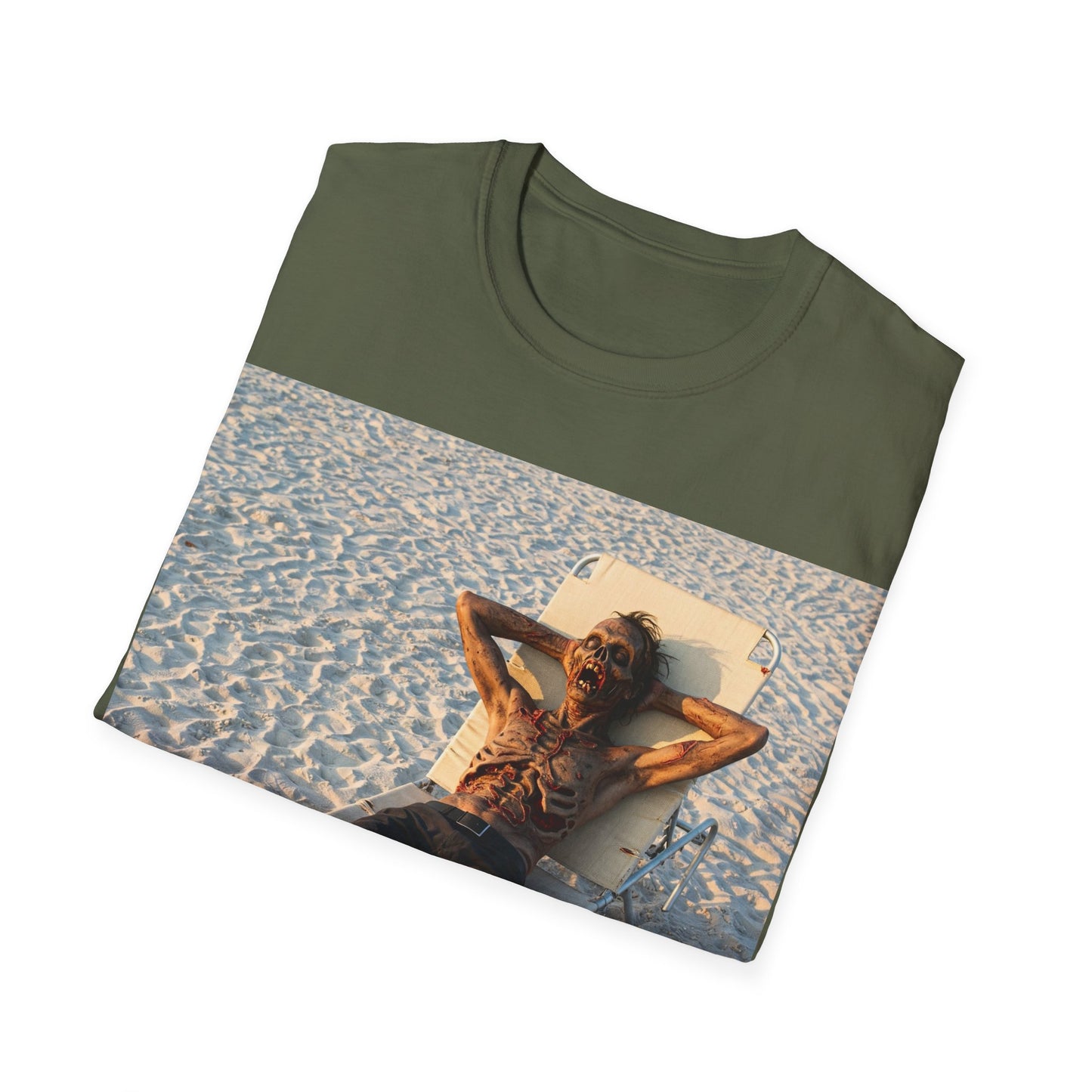UK - Relaxing Beach Apocalyptic Portrait Tee, bold, decaying zombie graphic