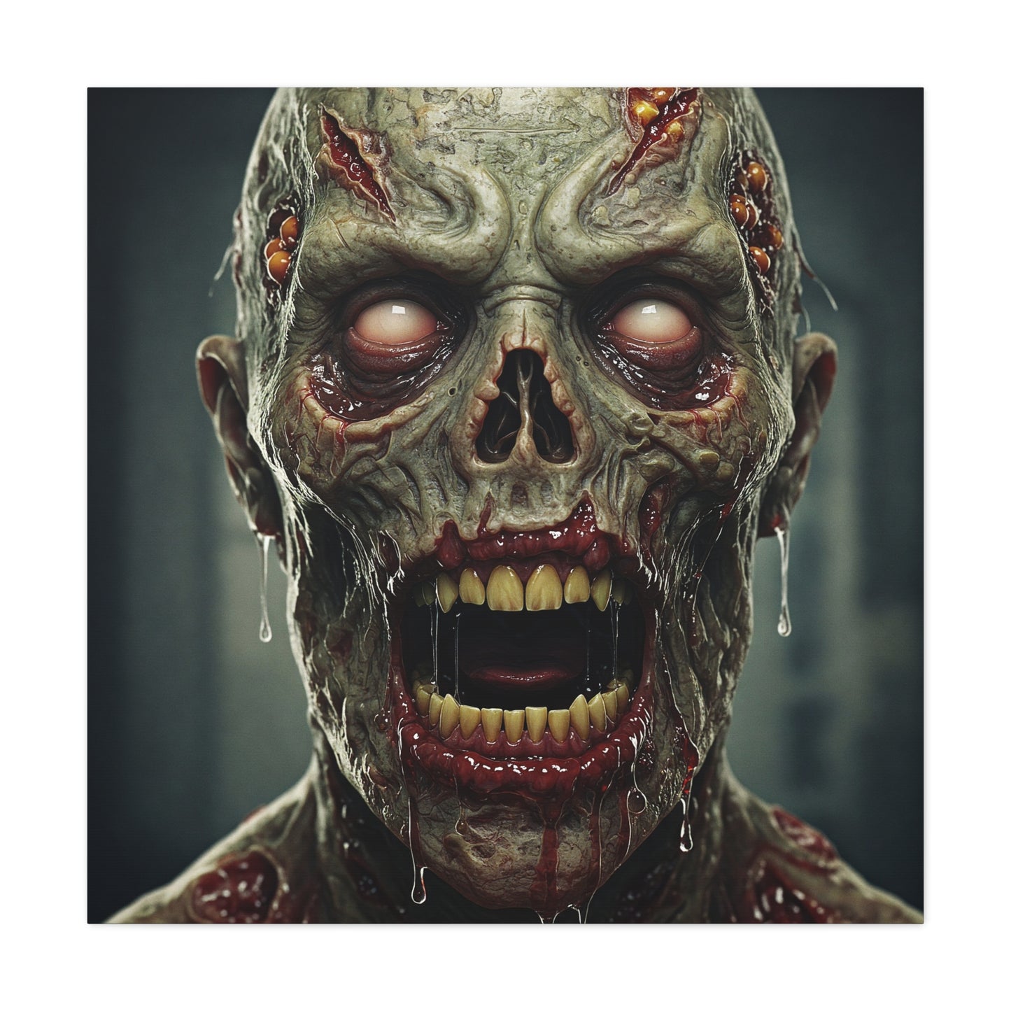 Creepy Zombie Wall Art - Stretched Matte Canvas for Halloween Decor
