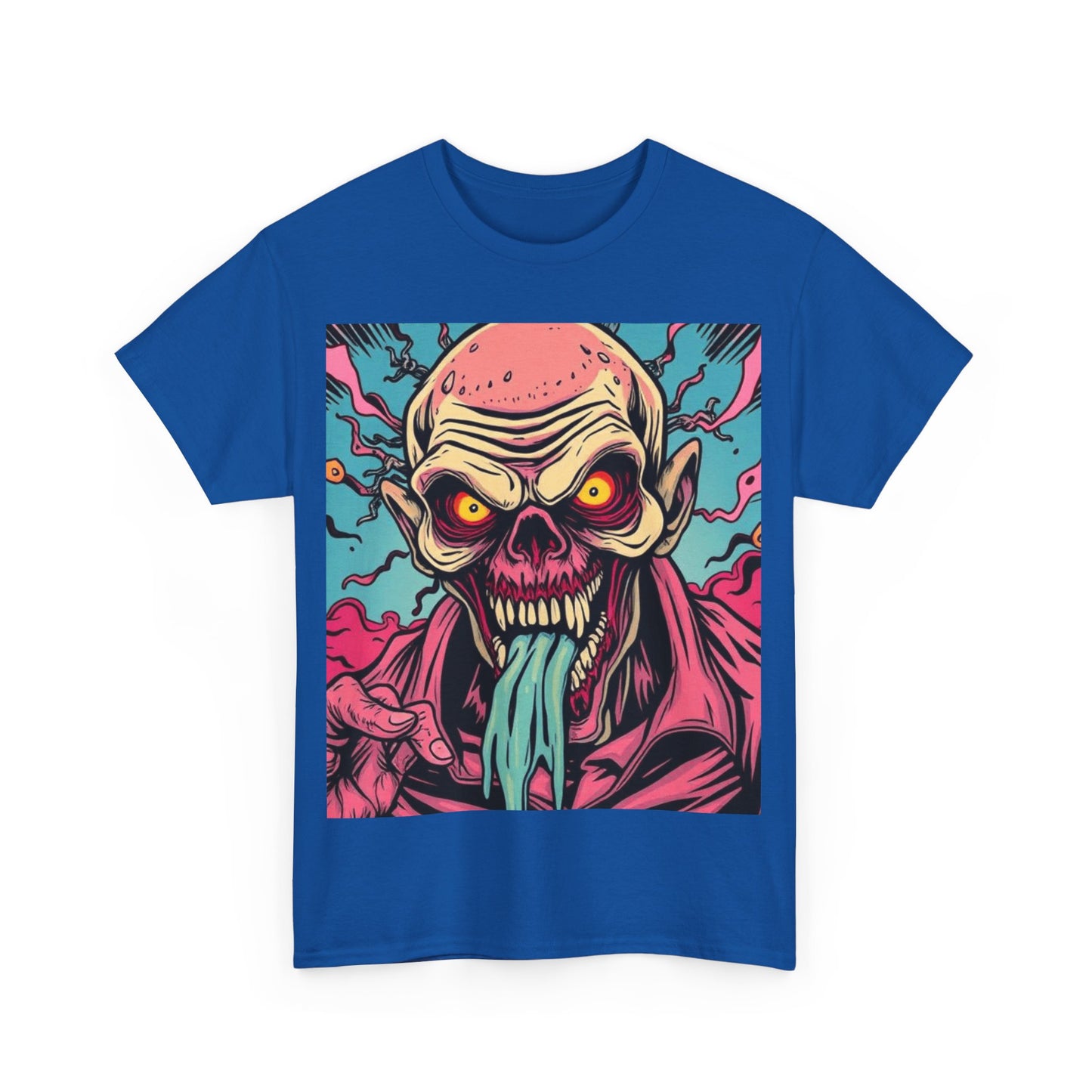UK - Unisex Heavy Cotton Tee - Retro Zombie Design Graphic Tee for Halloween and Casual Wear