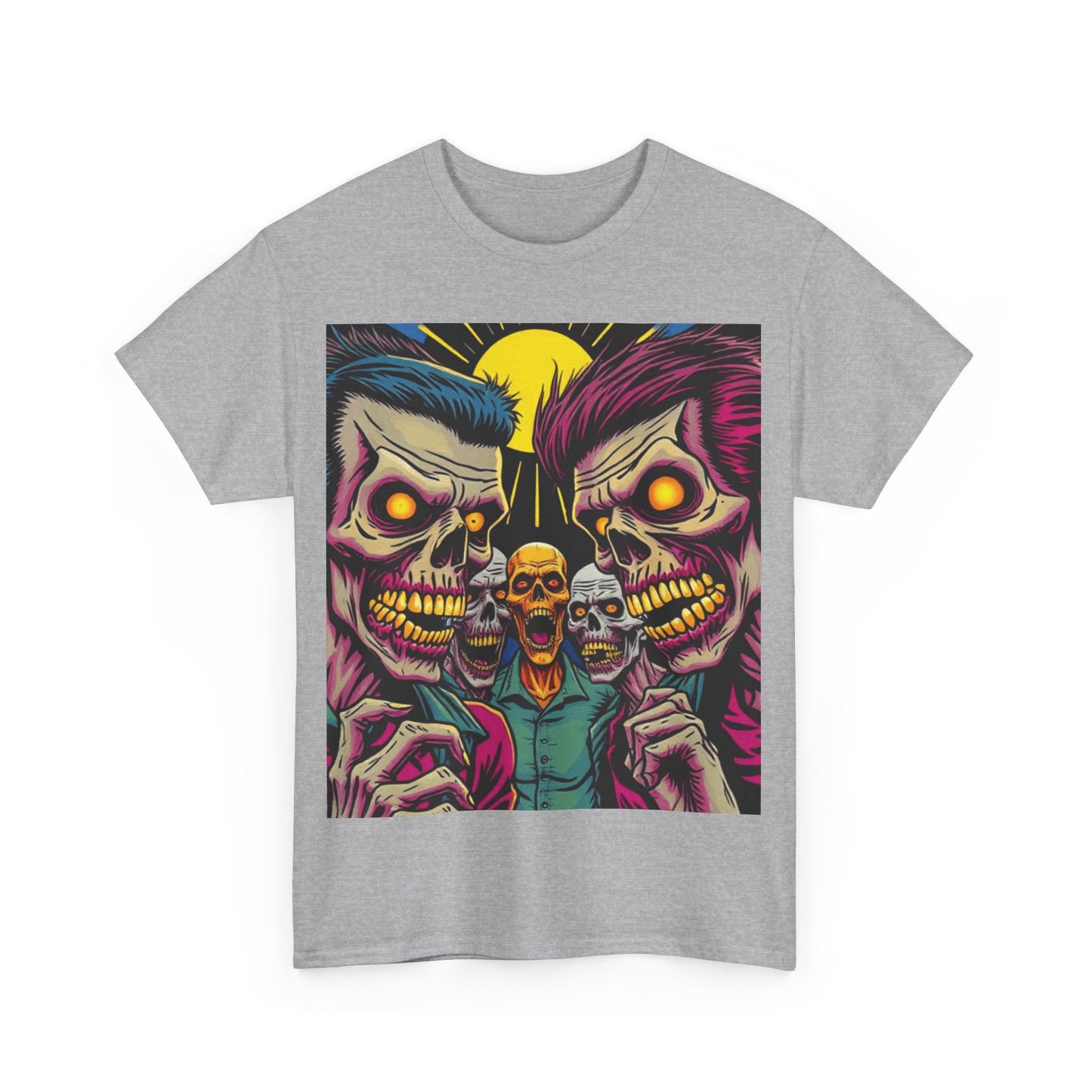 UK - Vibrant Skulls Unisex Heavy Cotton Tee - Edgy Graphic T-Shirt for Horror Fans