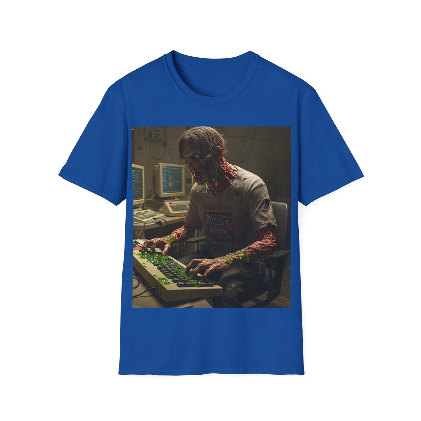 UK - Zombie Hacker Unisex Softstyle T-Shirt - Retro Gaming Vibe
