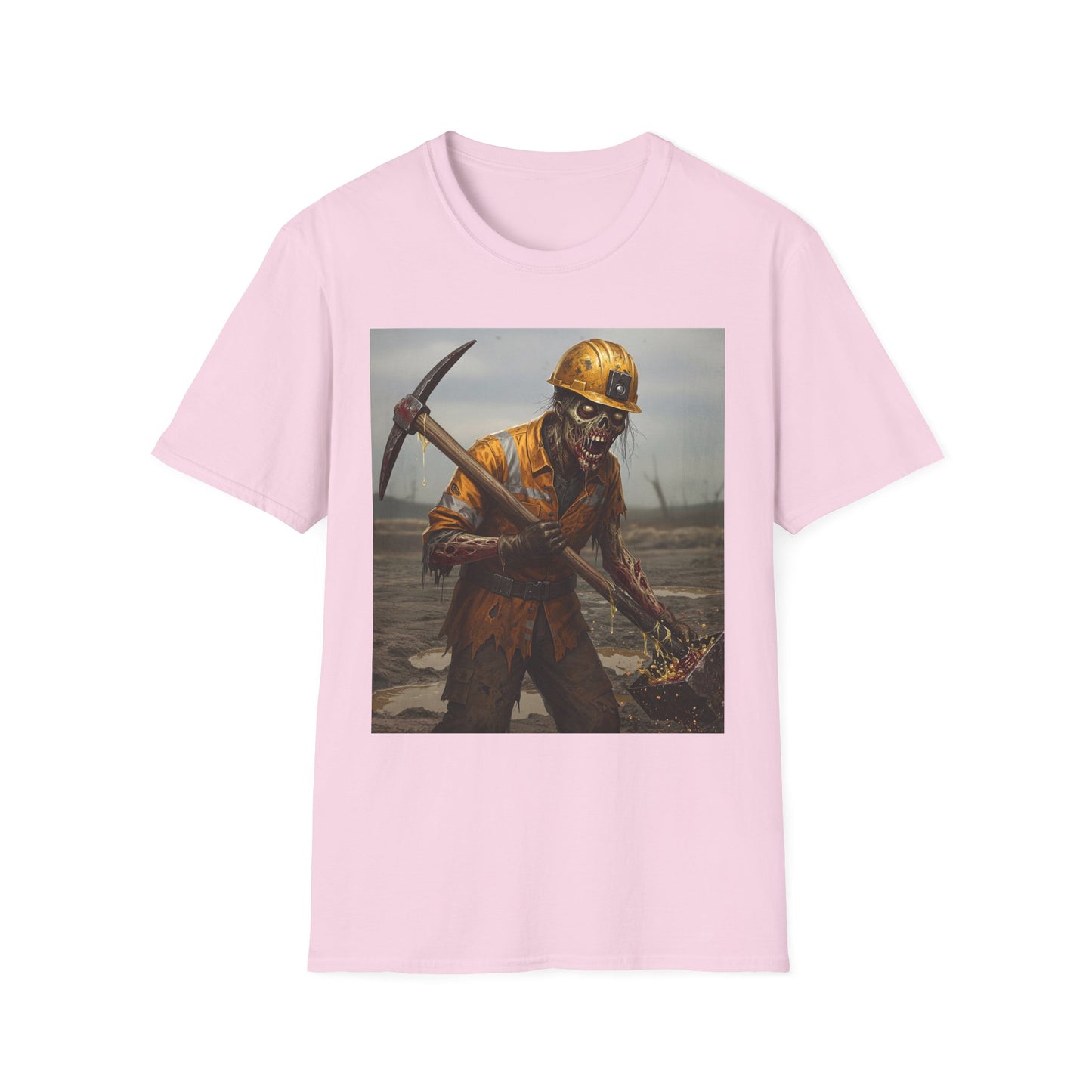 Zombie Miner Unisex Softstyle T-Shirt | Spooky Graphic Tee for Horror Fans