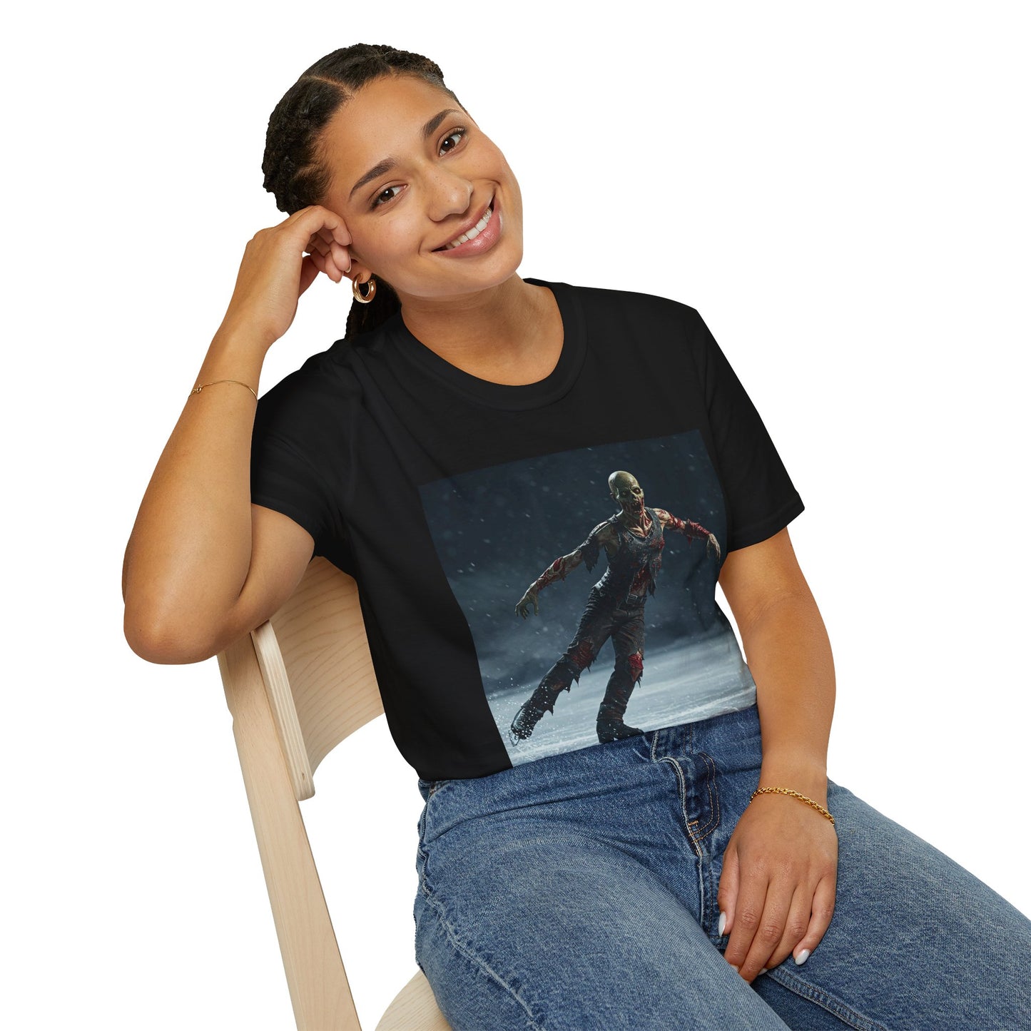 Chilling Thriller Unisex Softstyle T-Shirt - Ice Skating Horror Design