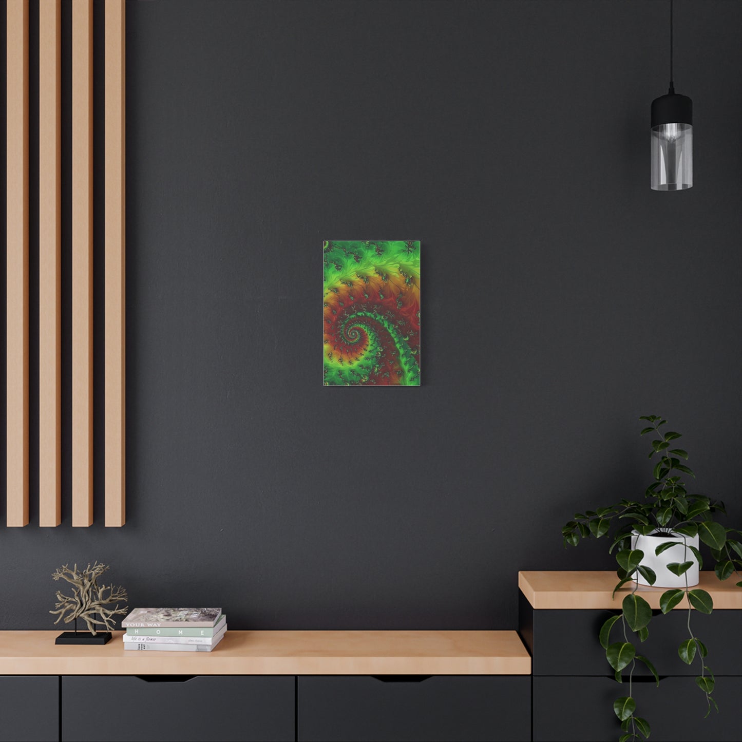 Vibrant Fractal Art Canvas - Green and Red Abstract Wall Decor