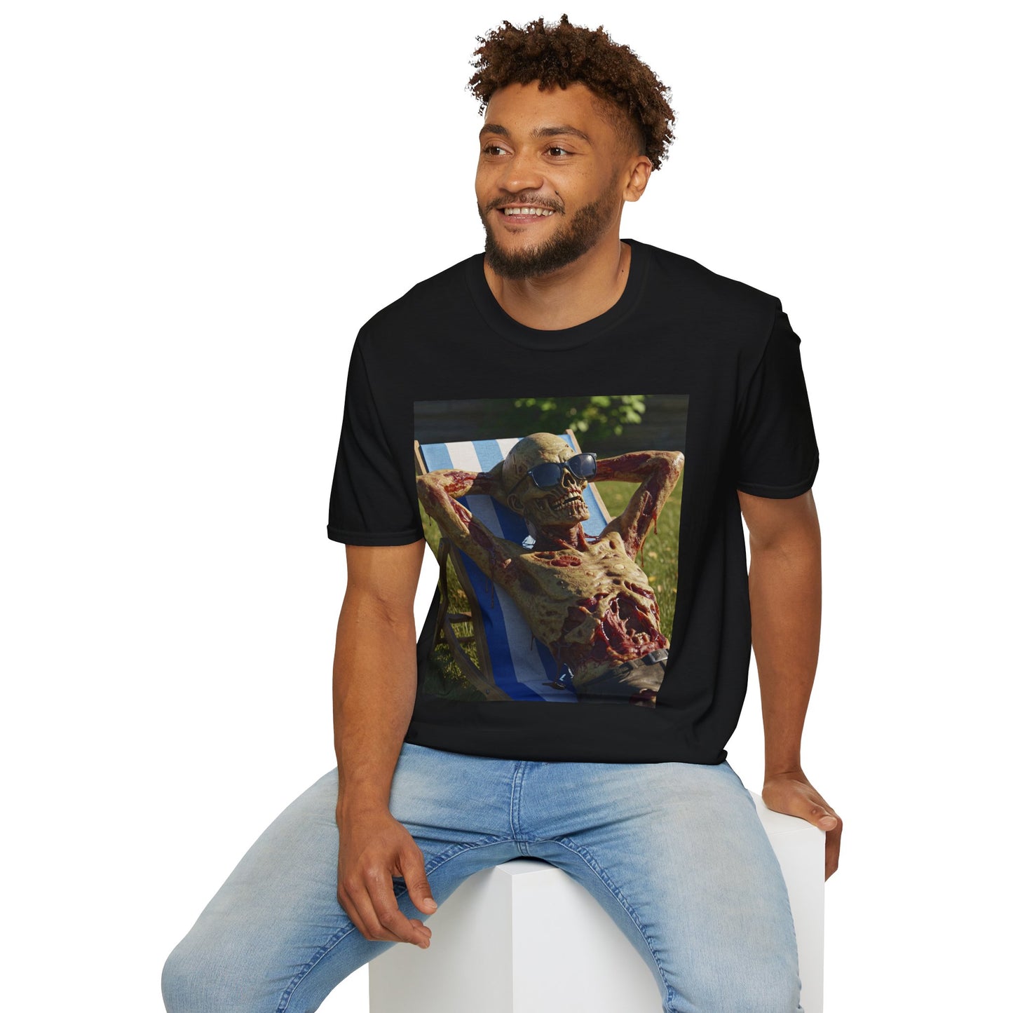 Chillin' Skeleton Unisex Softstyle T-Shirt - Casual Halloween Vibe