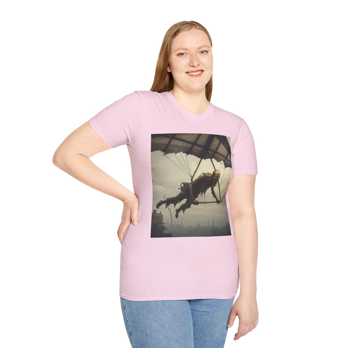 Zombie Parachute Unisex Softstyle T-Shirt - Perfect for Halloween and Horror Fans