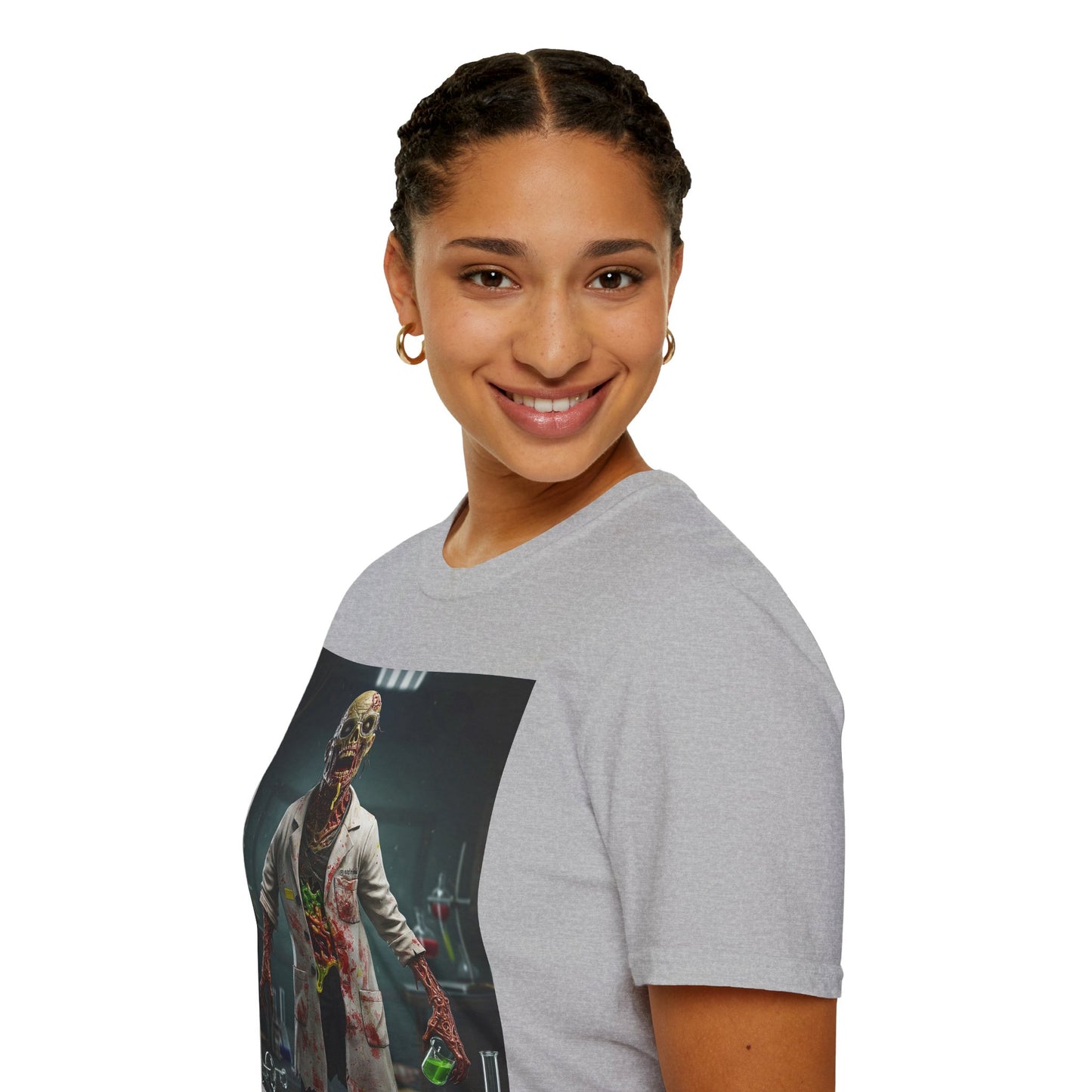 Zombie Scientist Unisex Softstyle T-Shirt - Perfect for Halloween and Horror Fans