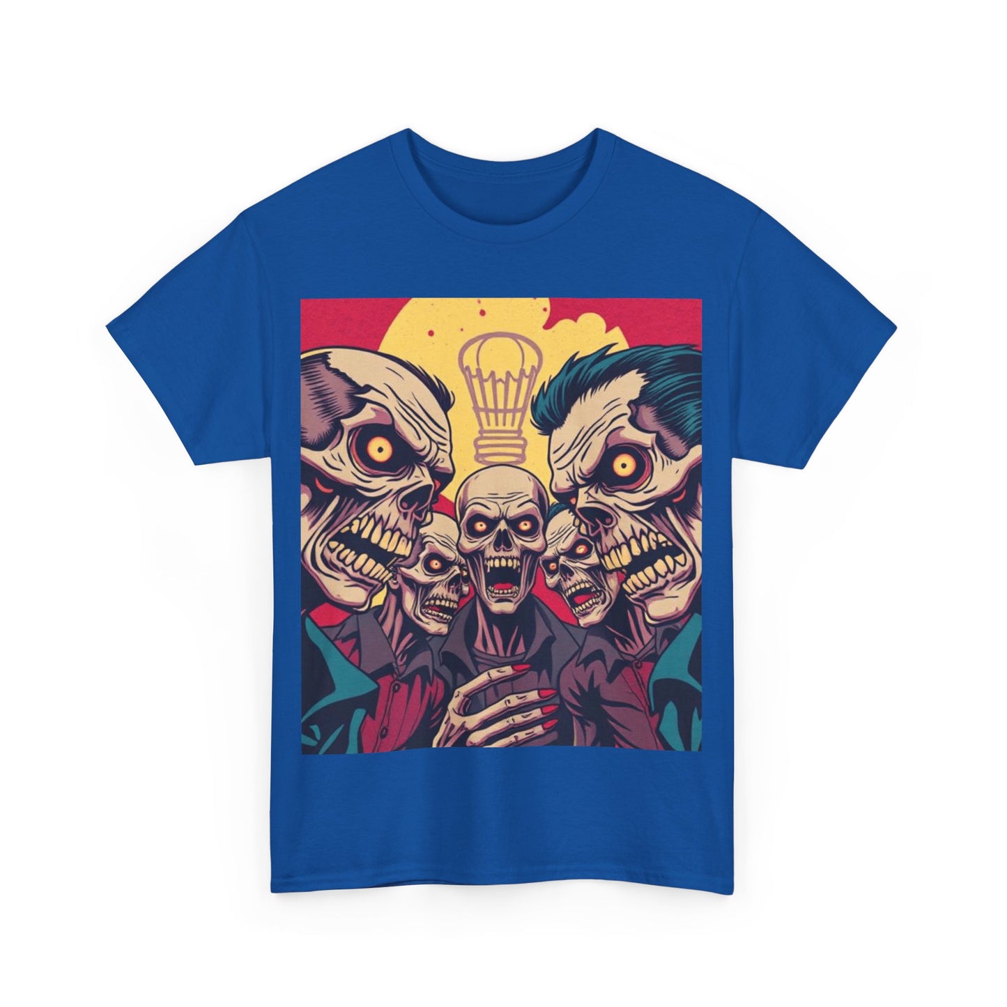 UK - Graphic Unisex Heavy Cotton Tee - Skull & Zombie Design, Perfect for Halloween and Horror Fans
