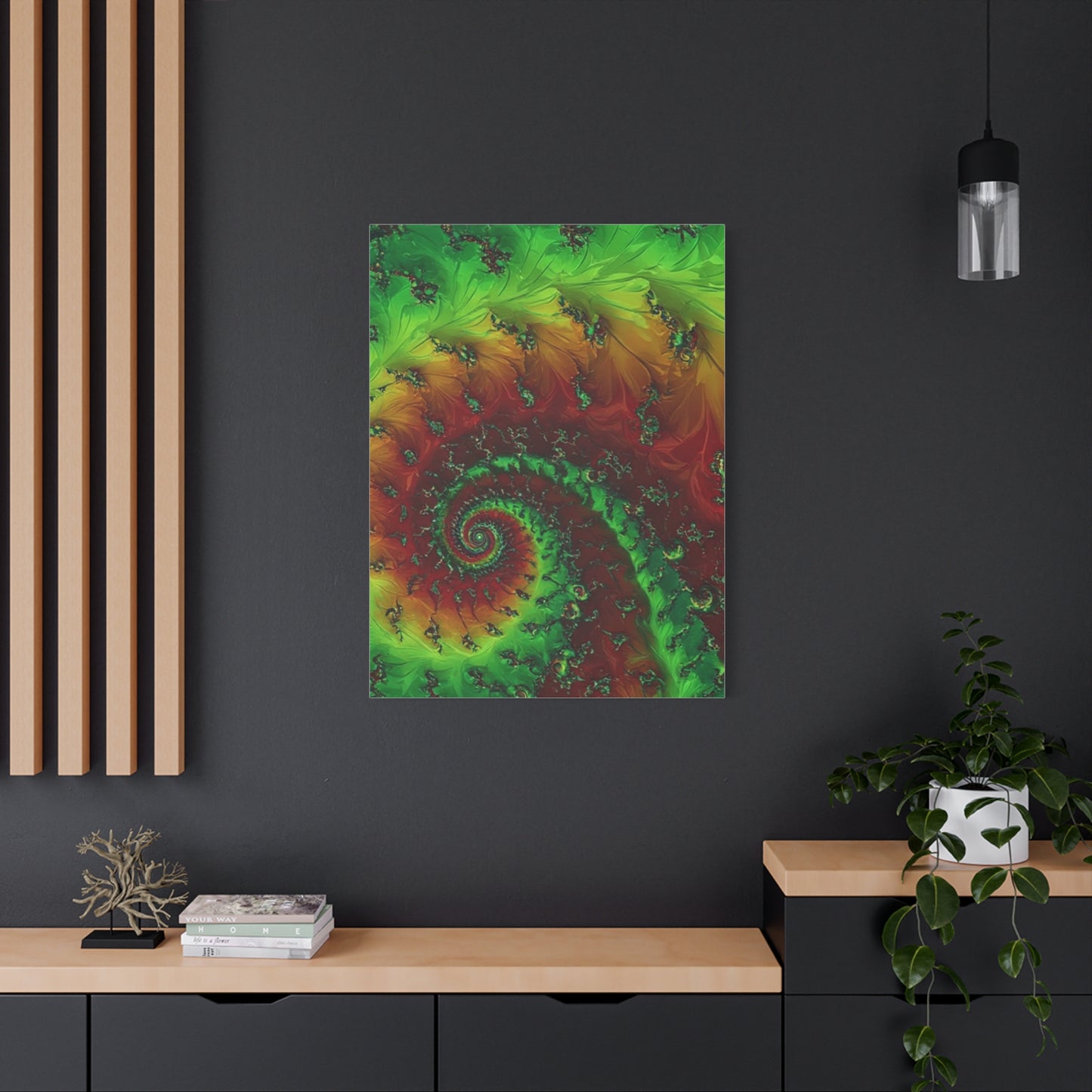 Vibrant Fractal Art Canvas - Green and Red Abstract Wall Decor