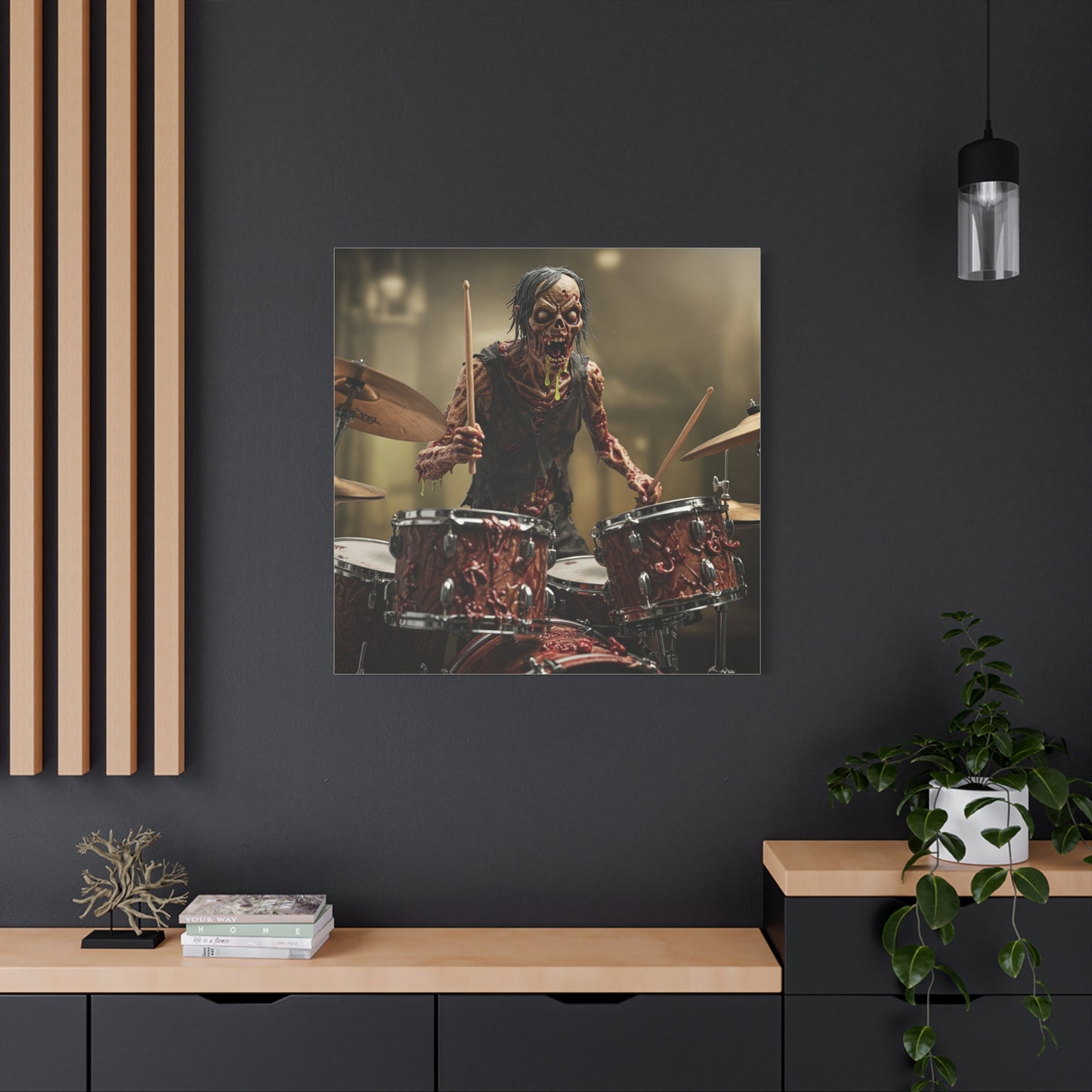 Zombie Drummer Canvas Wall Art - Spooky Horror Decor for Music Lovers