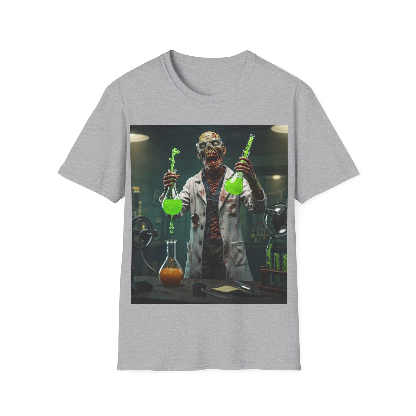 UK - Zombie Scientist Apocalyptic Portrait Tee, bold, decaying zombie graphic