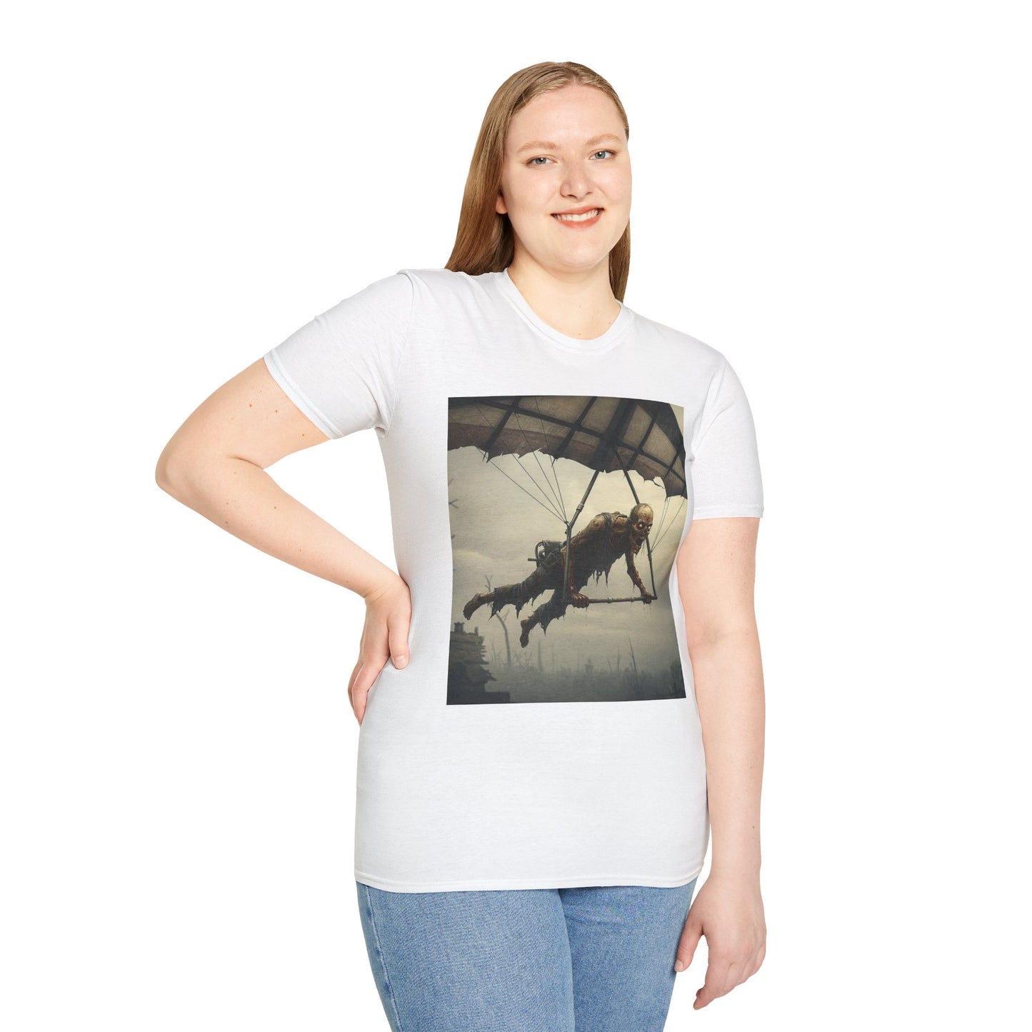 Zombie Parachute Unisex Softstyle T-Shirt - Perfect for Halloween and Horror Fans