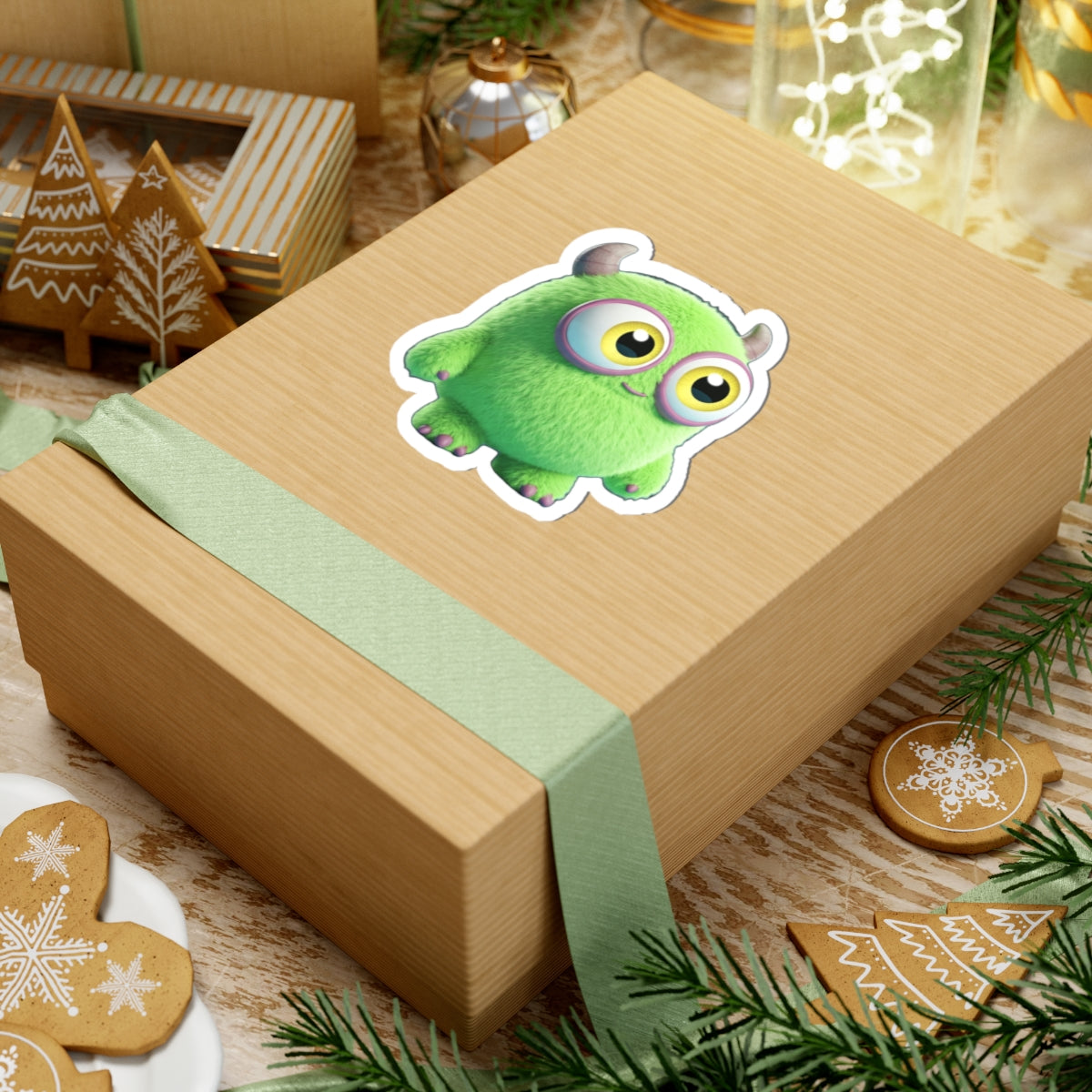 Adorable Green Monster Kiss-Cut Stickers - Cute & Playful Decor for Kids & Monster Lovers