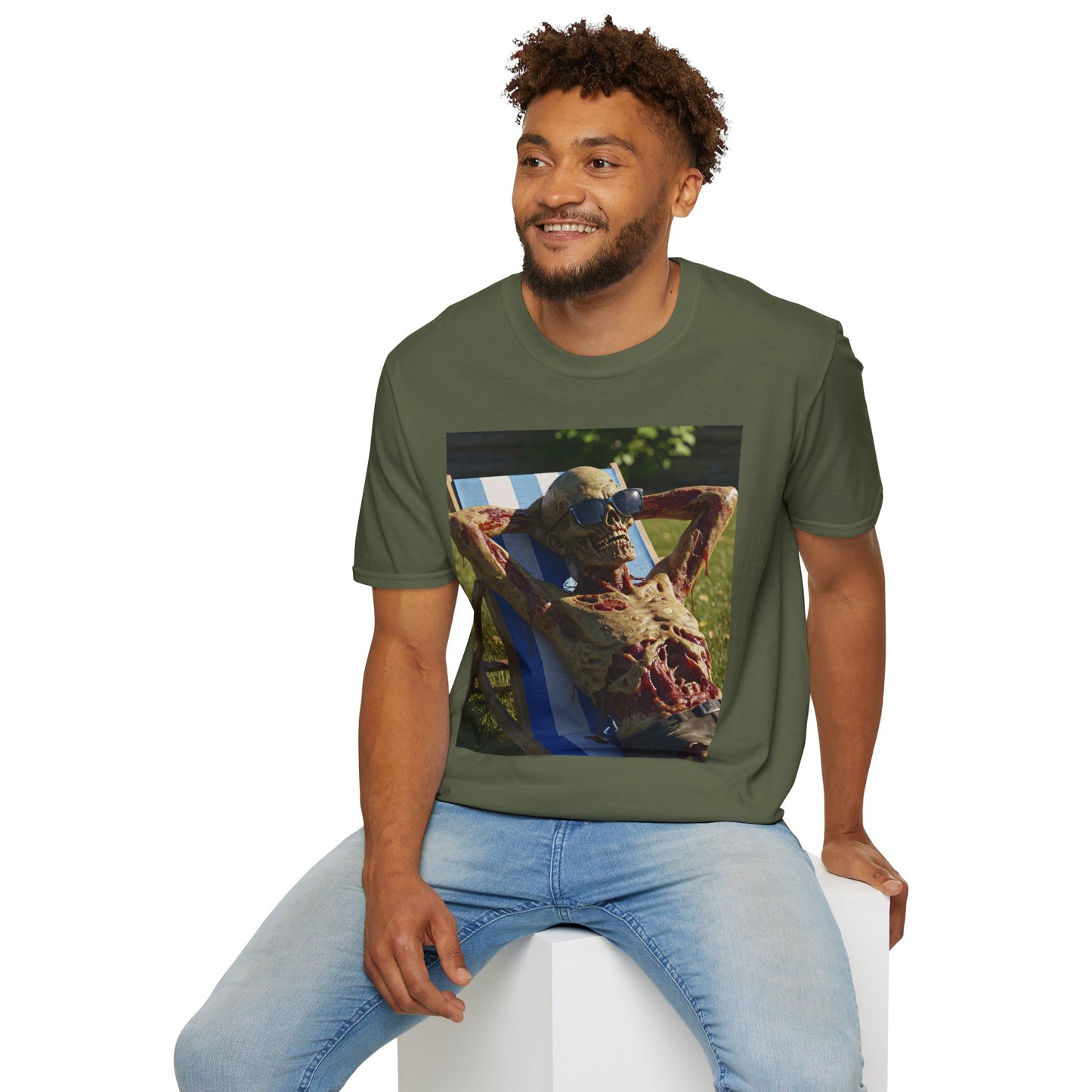 Chillin' Skeleton Unisex Softstyle T-Shirt - Casual Halloween Vibe