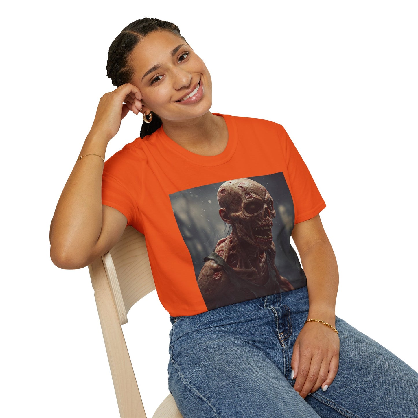 Unisex Softstyle T-Shirt with Creepy Skeleton Design - Perfect for Halloween and Horror Fans