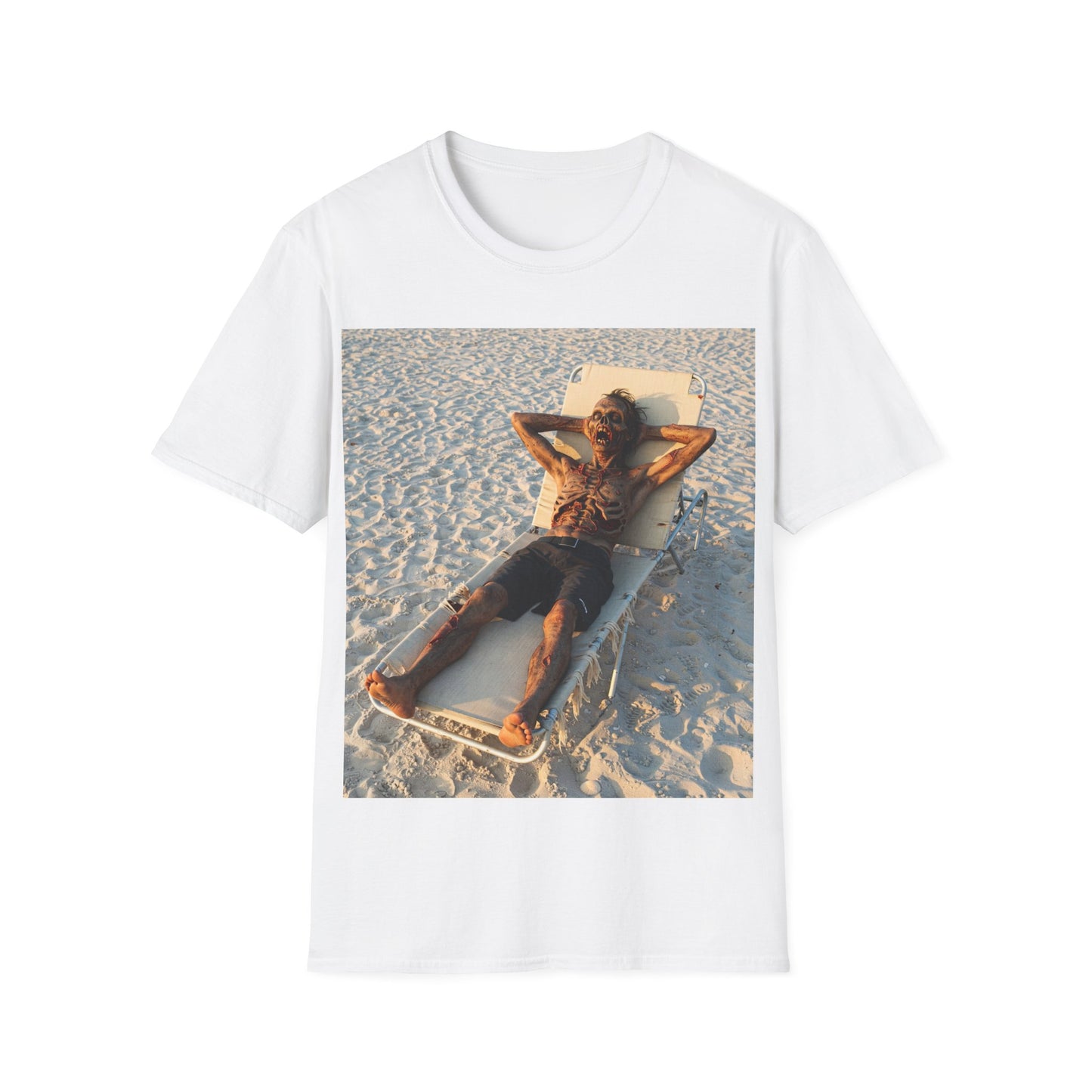 UK - Relaxing Beach Apocalyptic Portrait Tee, bold, decaying zombie graphic