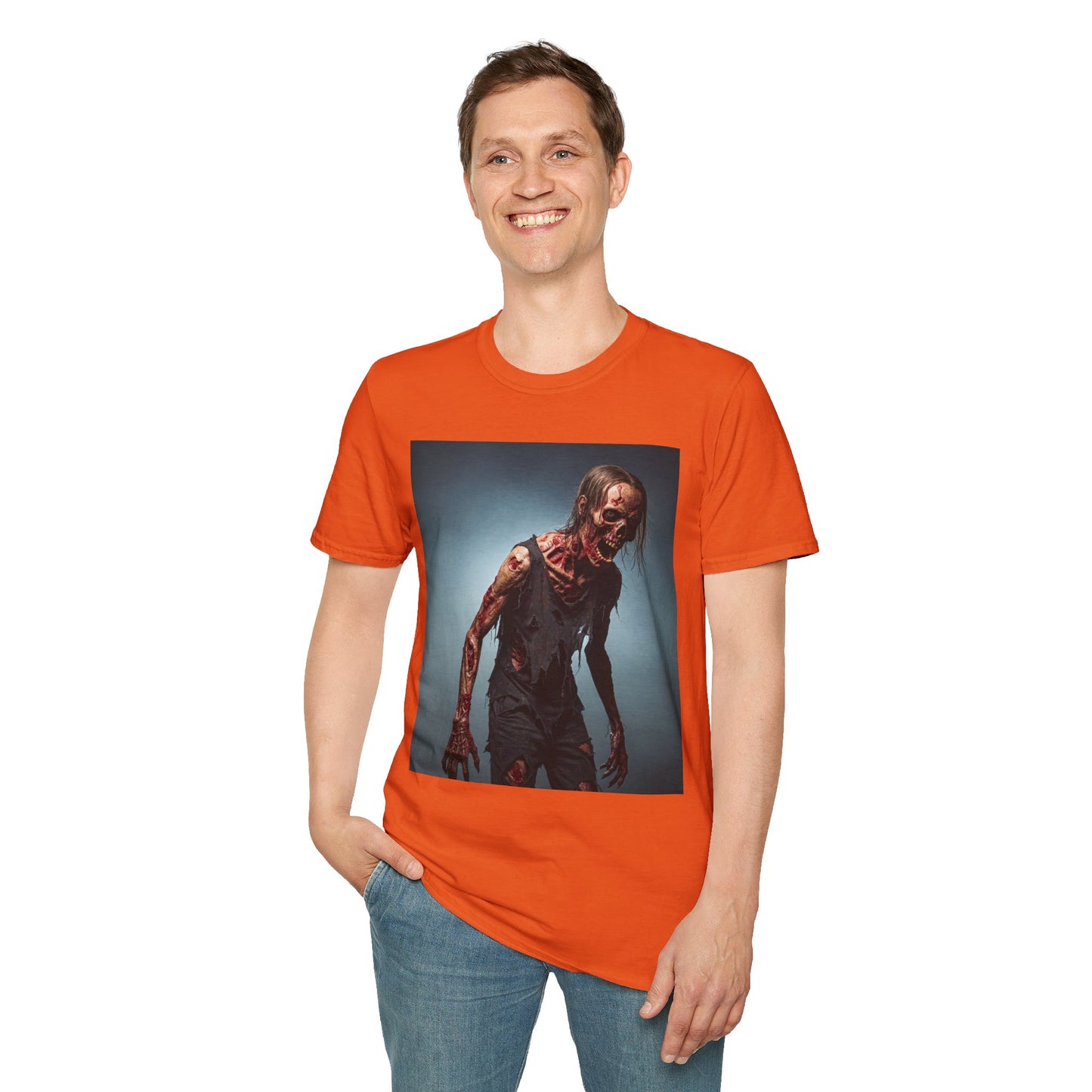 Zombie Graphic Unisex Softstyle T-Shirt - Perfect for Halloween and Horror Fans