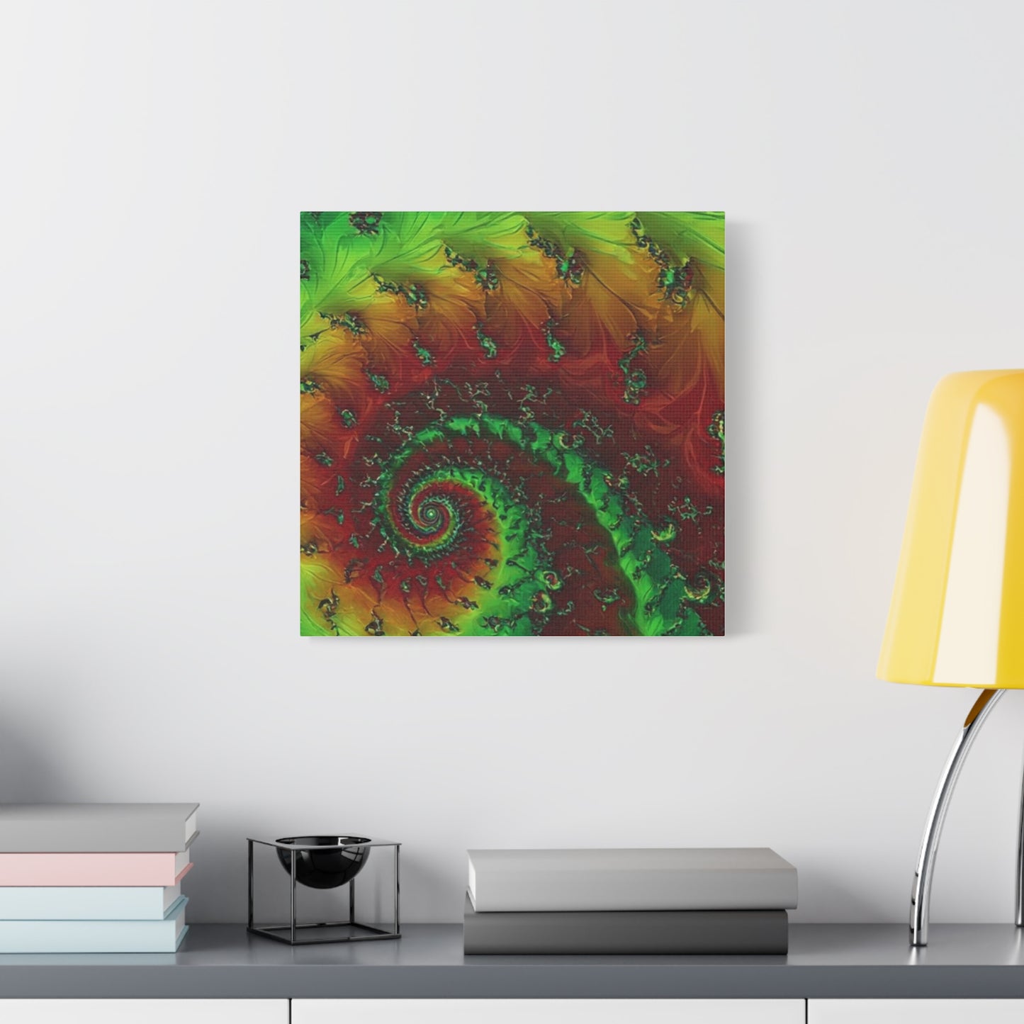Vibrant Fractal Art Canvas - Green and Red Abstract Wall Decor
