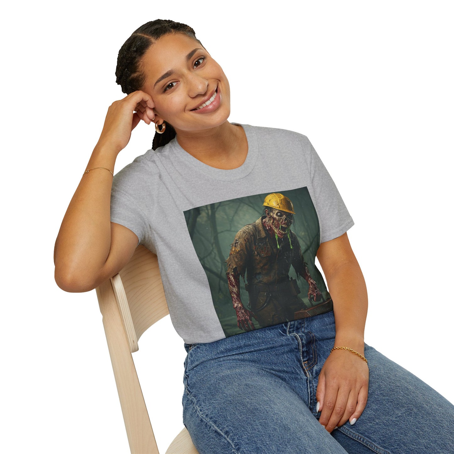 Zombie Construction Worker Unisex Softstyle T-Shirt | Spooky Halloween Apparel
