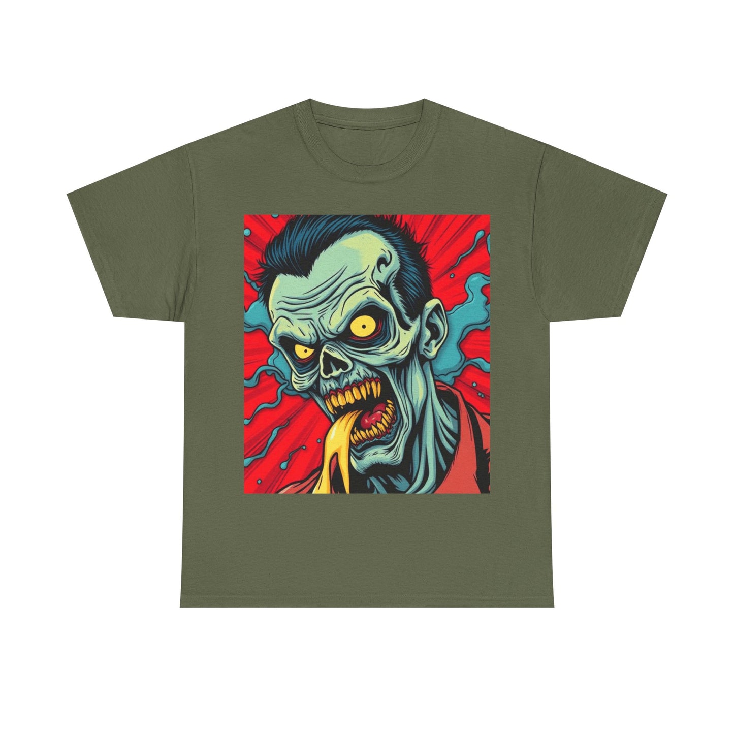 UK - Zombie Art Unisex Heavy Cotton Tee - Retro Horror Graphic Shirt
