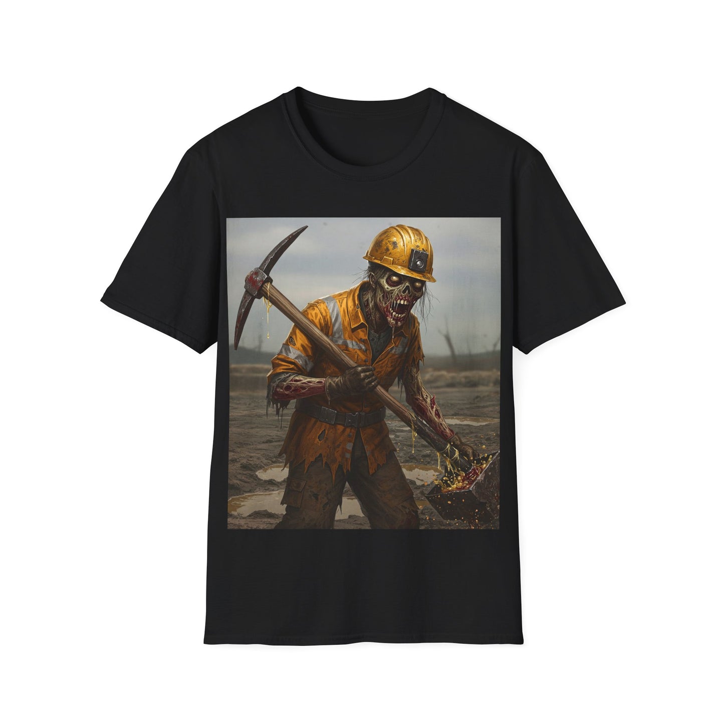 UK - Zombie Miner Unisex Softstyle T-Shirt | Spooky Graphic Tee for Horror Fans