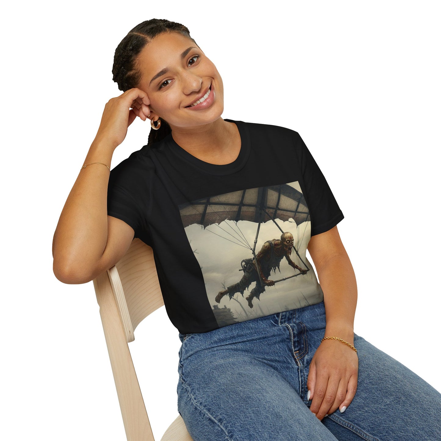 Zombie Parachute Unisex Softstyle T-Shirt - Perfect for Halloween and Horror Fans