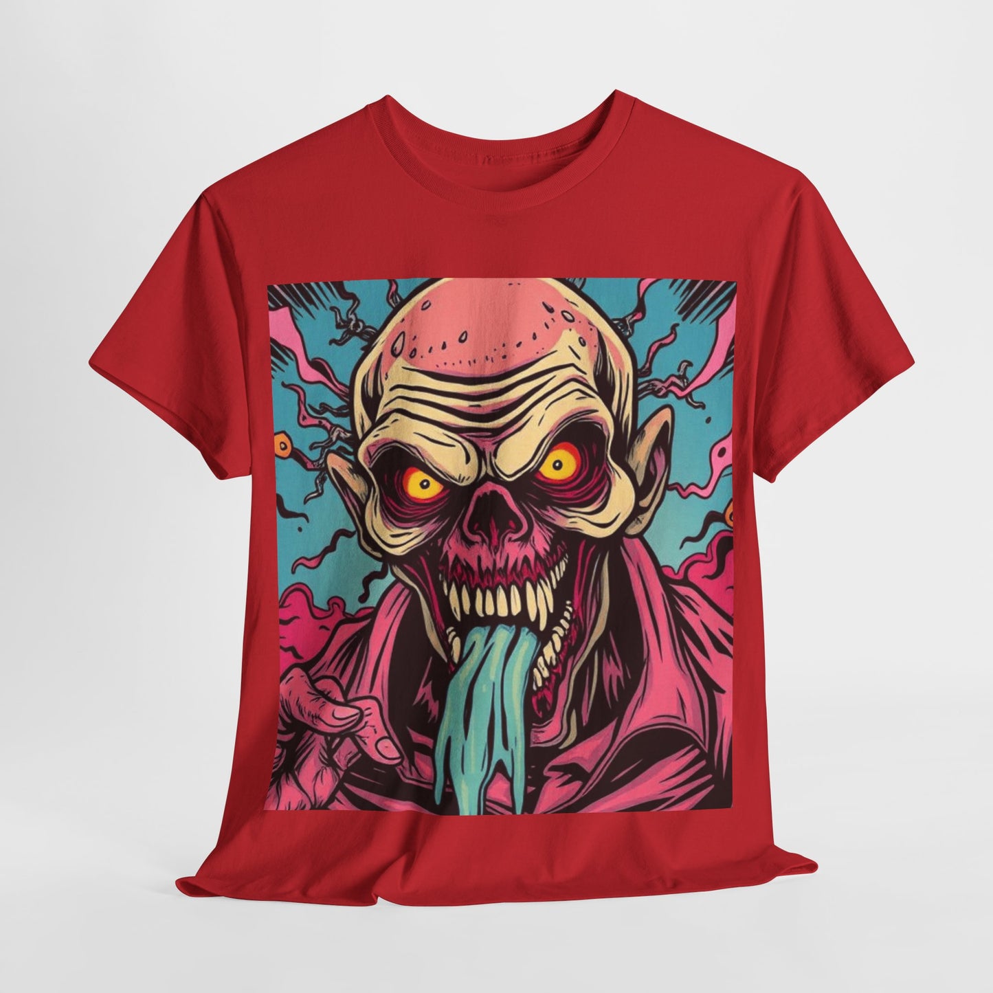UK - Unisex Heavy Cotton Tee - Retro Zombie Design Graphic Tee for Halloween and Casual Wear