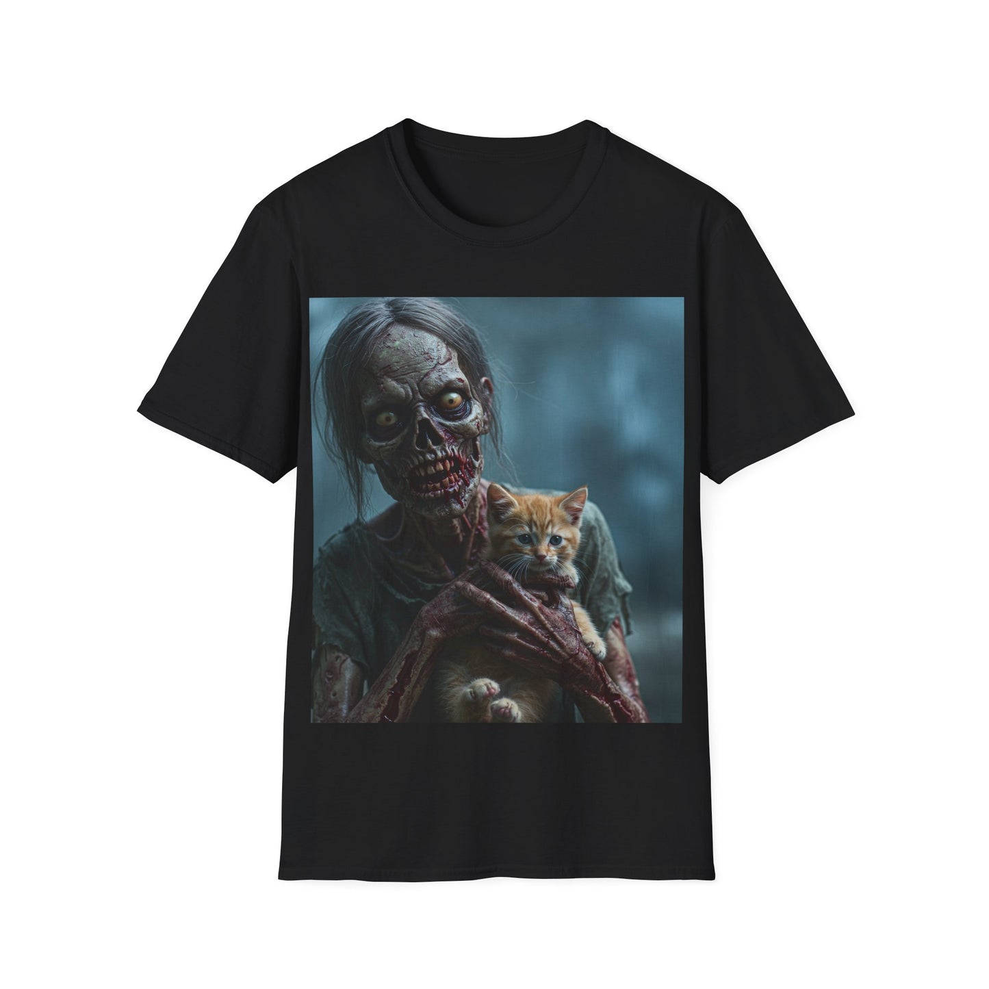 UK - Zombie Cat Lover Apocalyptic Portrait Tee, bold, decaying zombie graphic