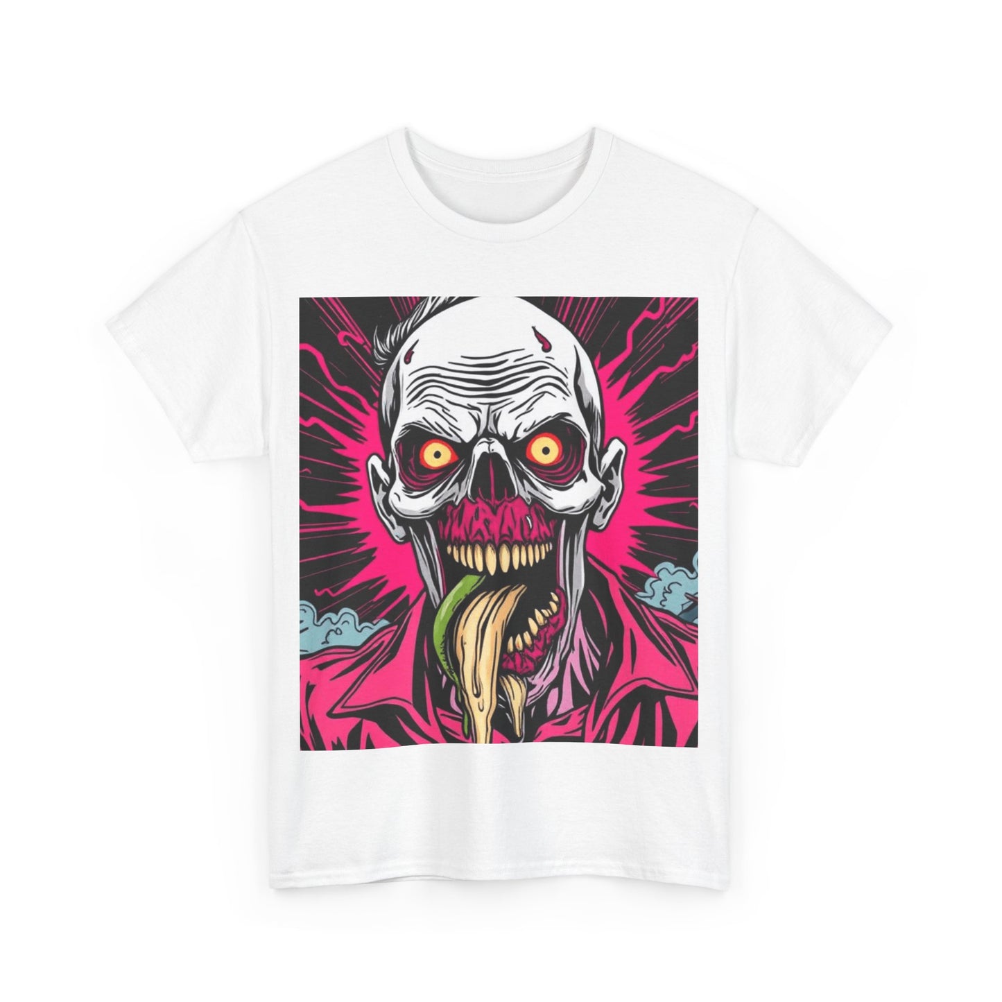 UK - Unisex Heavy Cotton Tee - Spooky Skull Art Graphic Tee