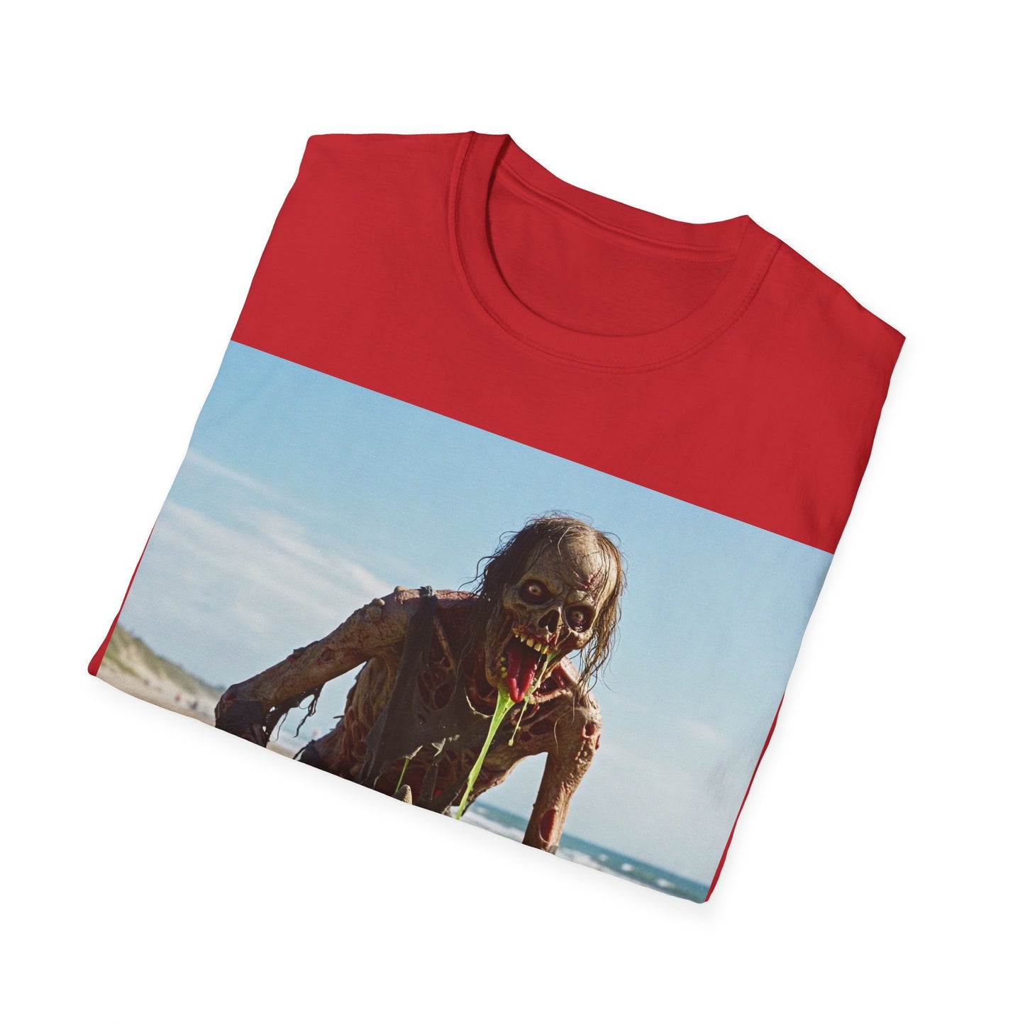 UK - Zombie Sandcastle Unisex Softstyle T-Shirt | Fun Beach Horror Tee