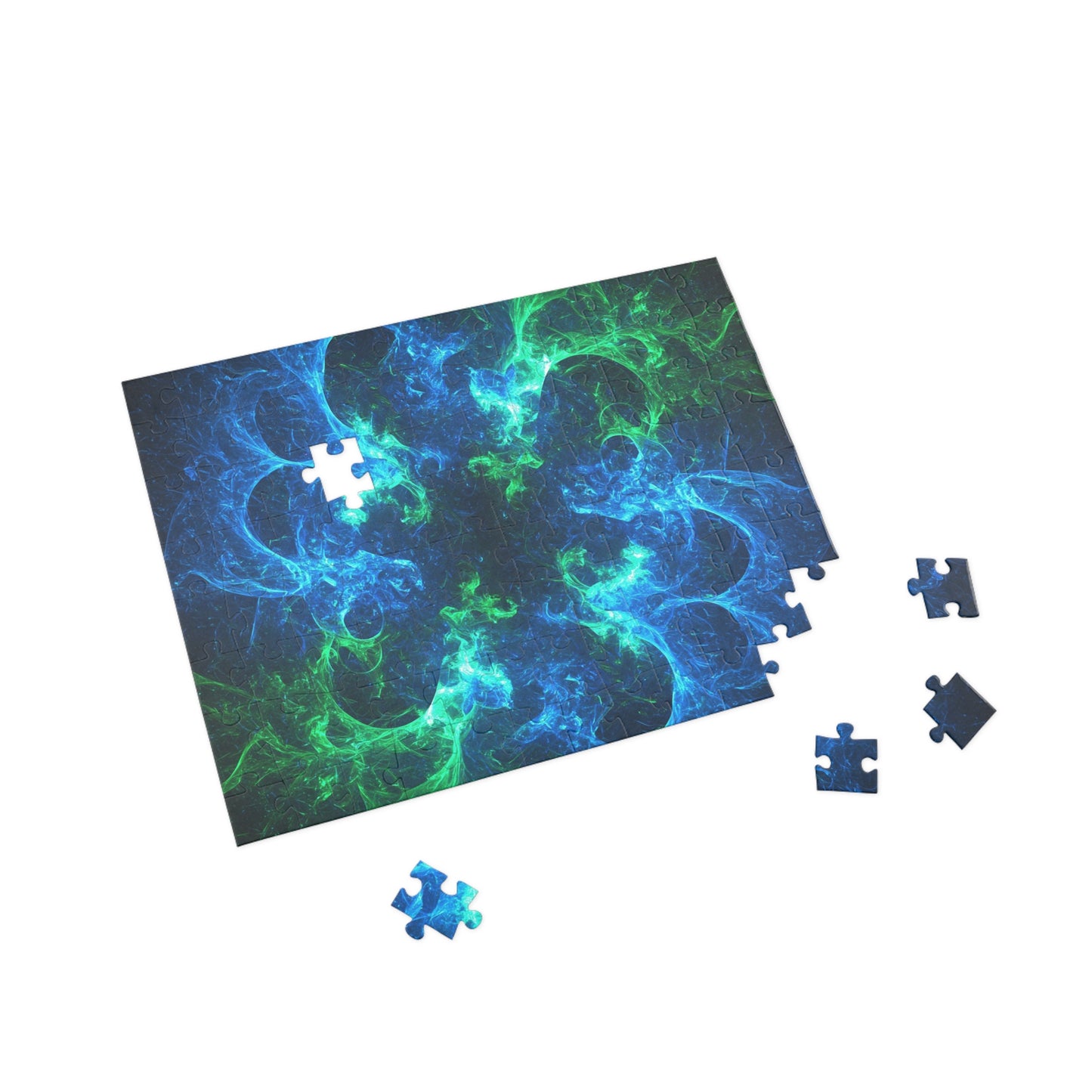 Vibrant Blue and Green Fractal Puzzle - 96 to 1000 Pieces - Perfect for Game Night and Family Fun