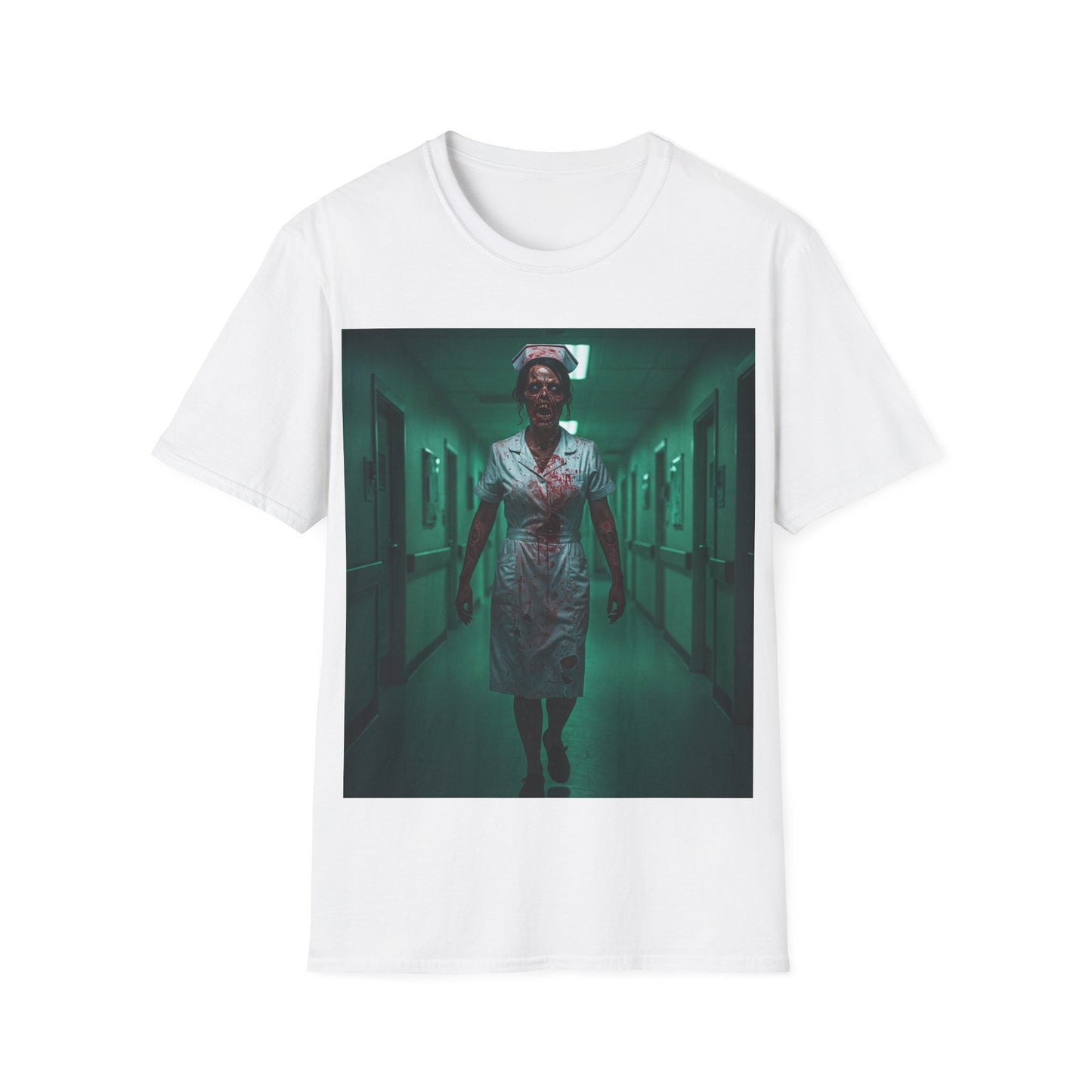 UK - Creepy Nurse Design Apocalyptic Portrait Tee, bold, decaying zombie graphic