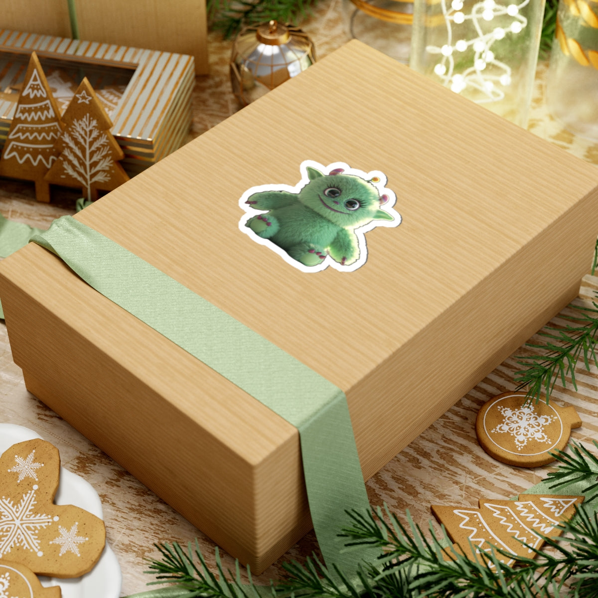 Cute Green Monster Kiss-Cut Stickers - Fun Décor for Laptops & Notebooks