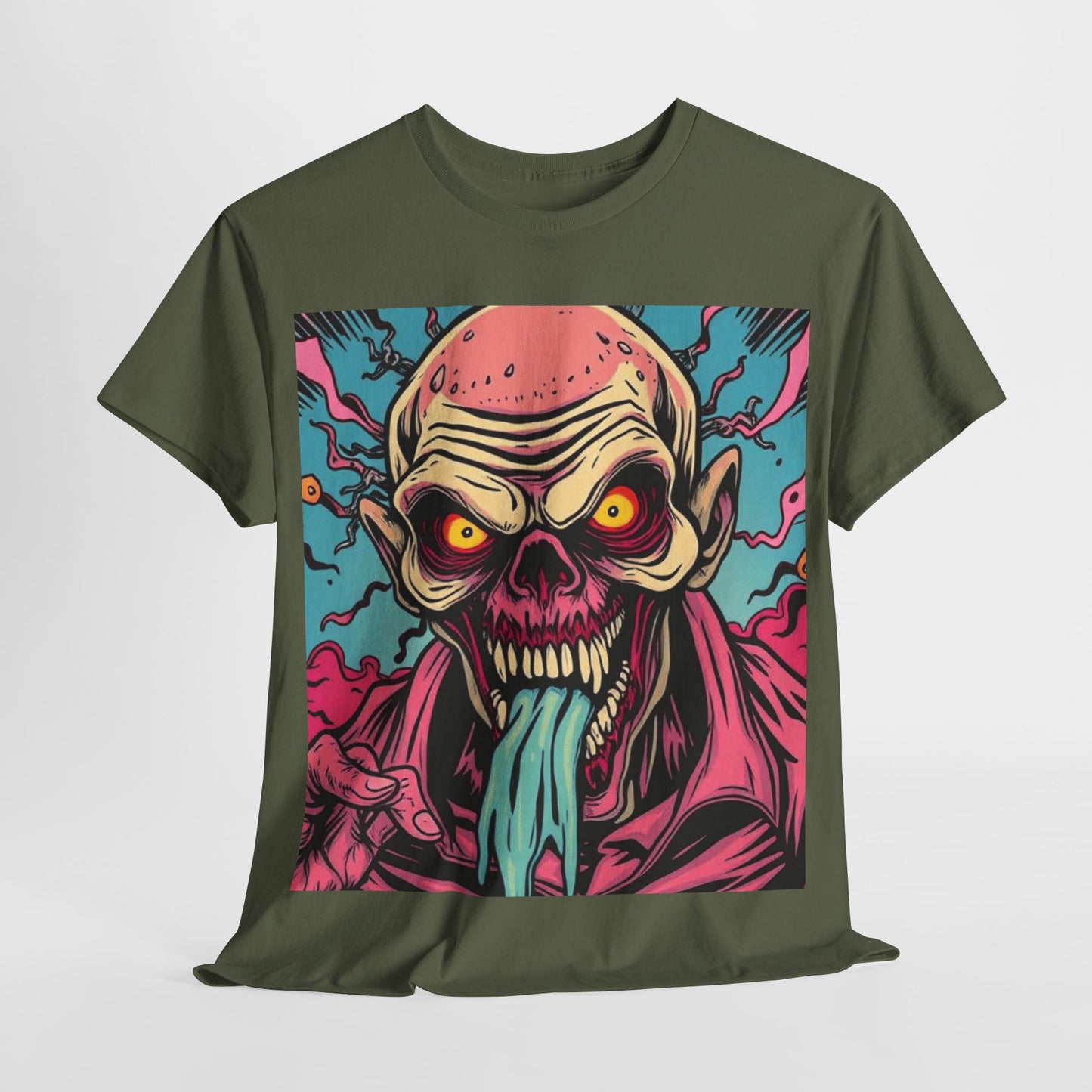 UK - Unisex Heavy Cotton Tee - Retro Zombie Design Graphic Tee for Halloween and Casual Wear