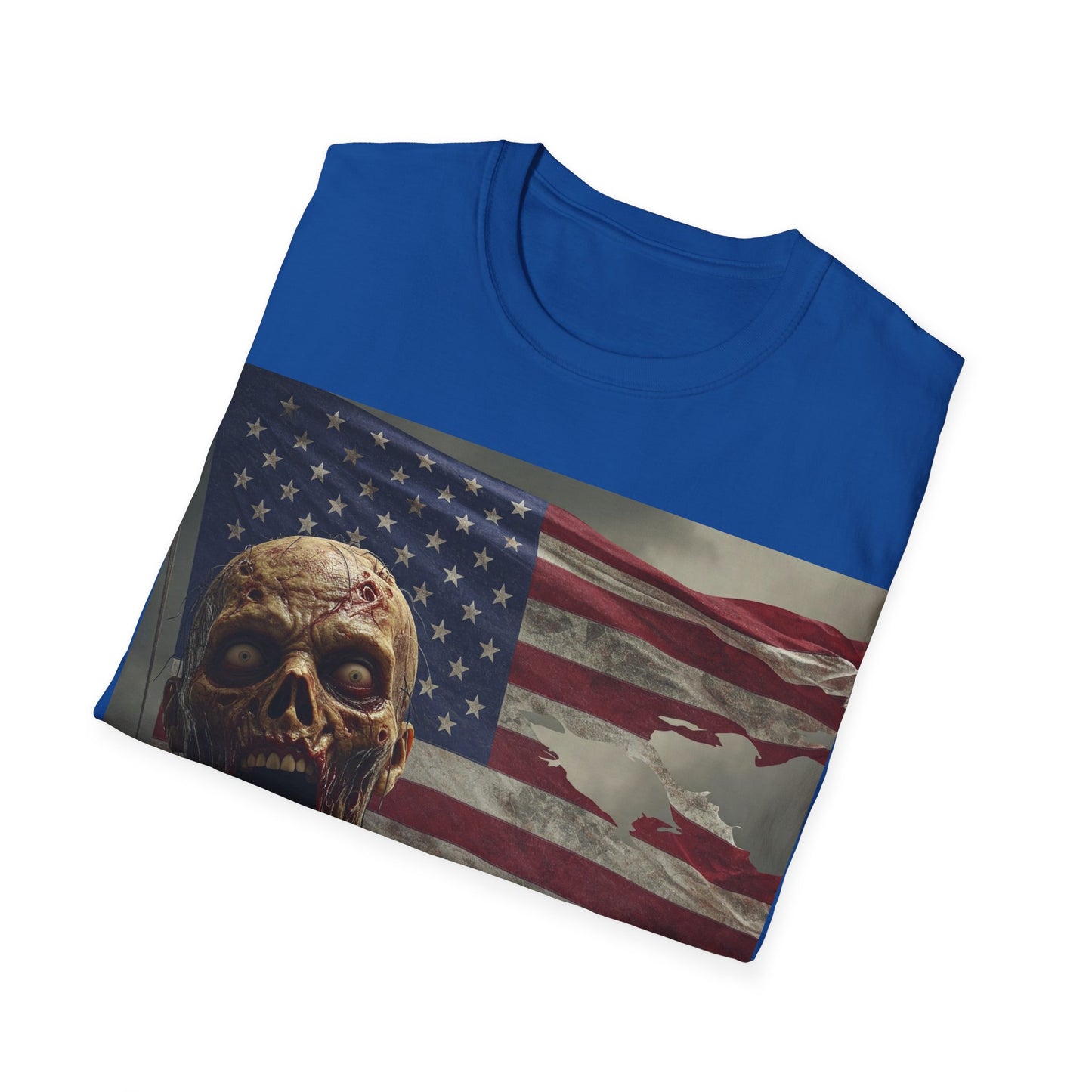 UK - Zombie American Flag Apocalyptic Portrait Tee, bold, decaying zombie graphic