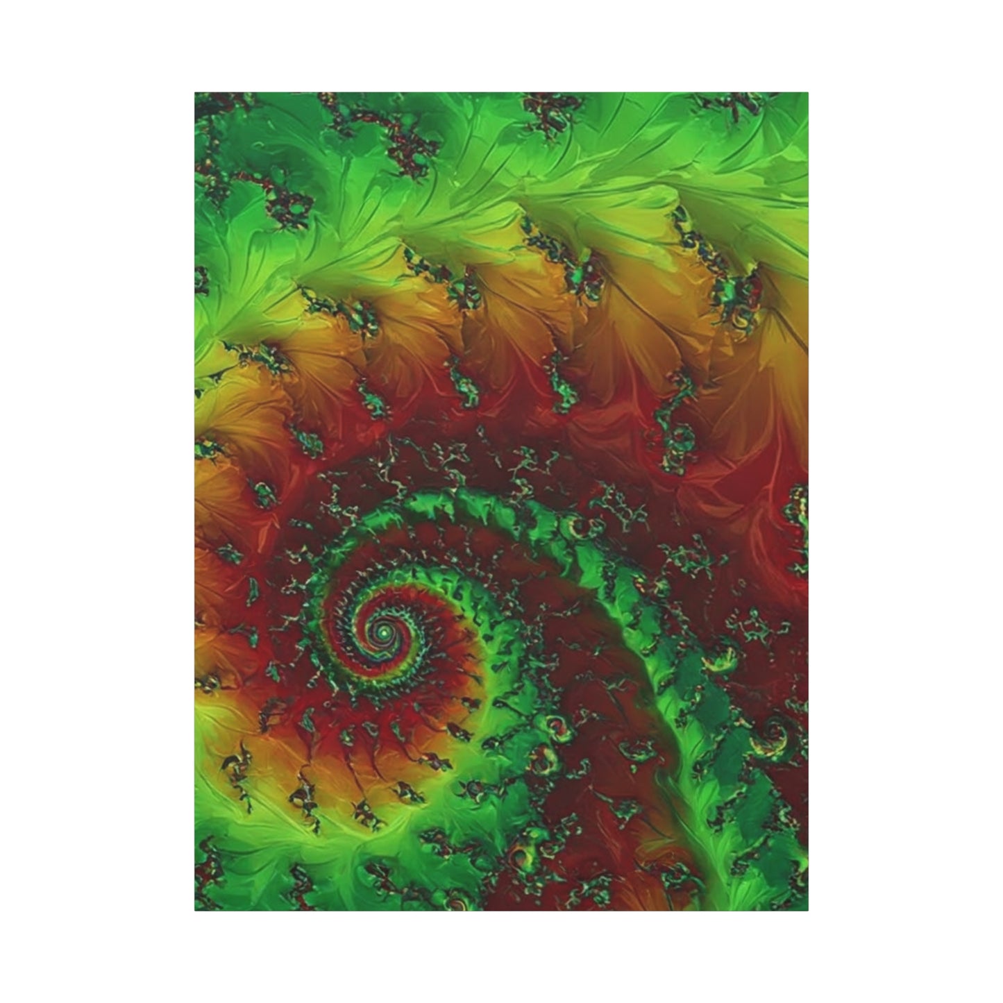 Vibrant Fractal Art Canvas - Green and Red Abstract Wall Decor