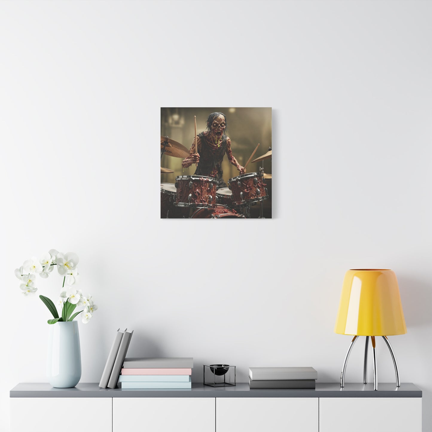 Zombie Drummer Canvas Wall Art - Spooky Horror Decor for Music Lovers