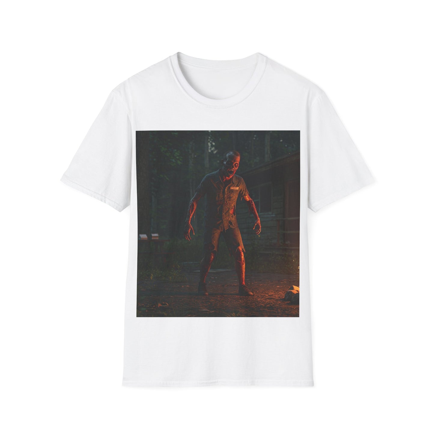 UK - Horror-Themed Unisex Softstyle T-Shirt - Creepy Zombie Design