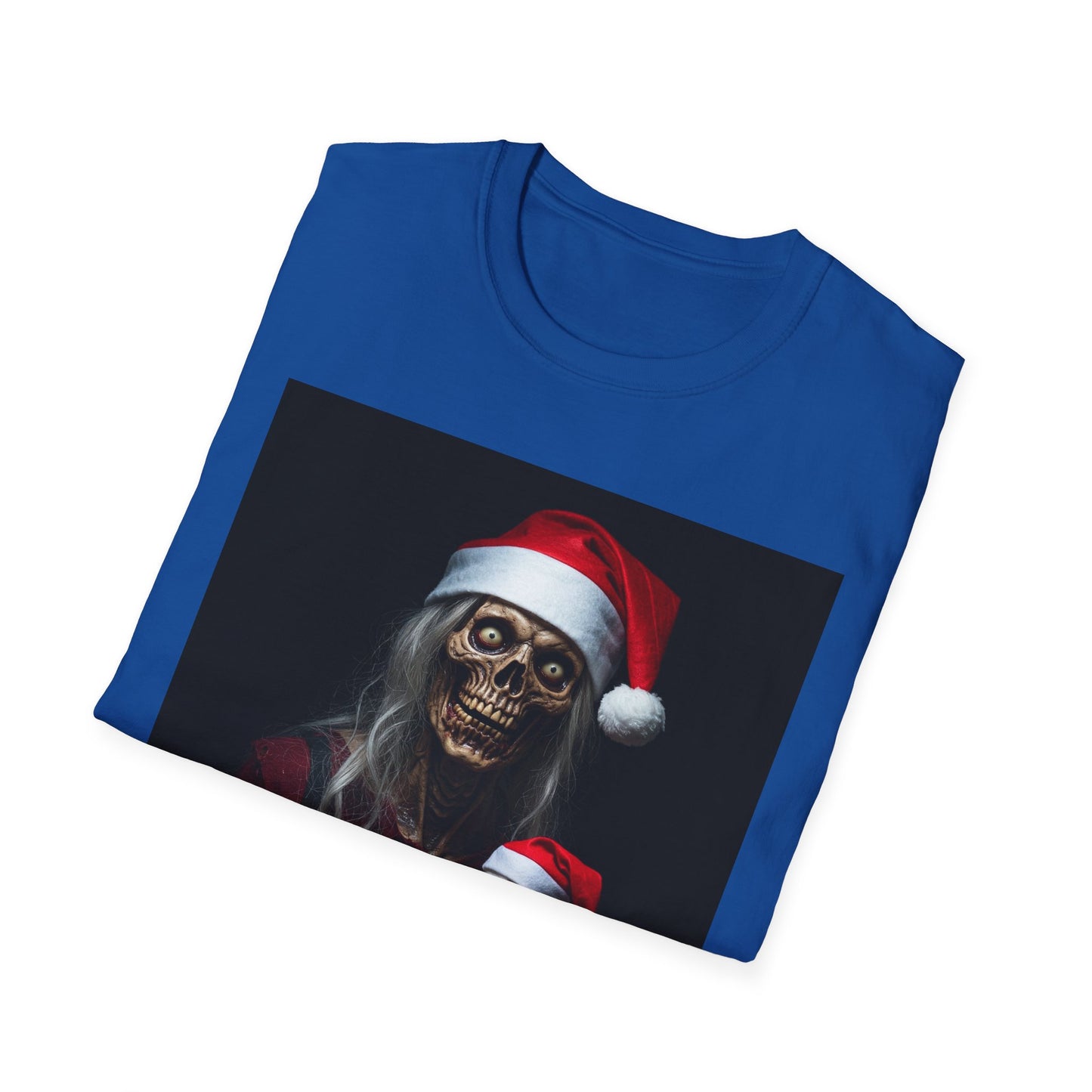 Cat Spooky Santa Skeleton Apocalyptic Portrait Tee, bold, decaying zombie graphic