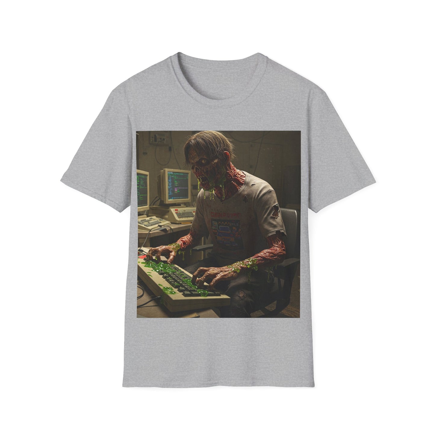 UK - Zombie Hacker Unisex Softstyle T-Shirt - Retro Gaming Vibe