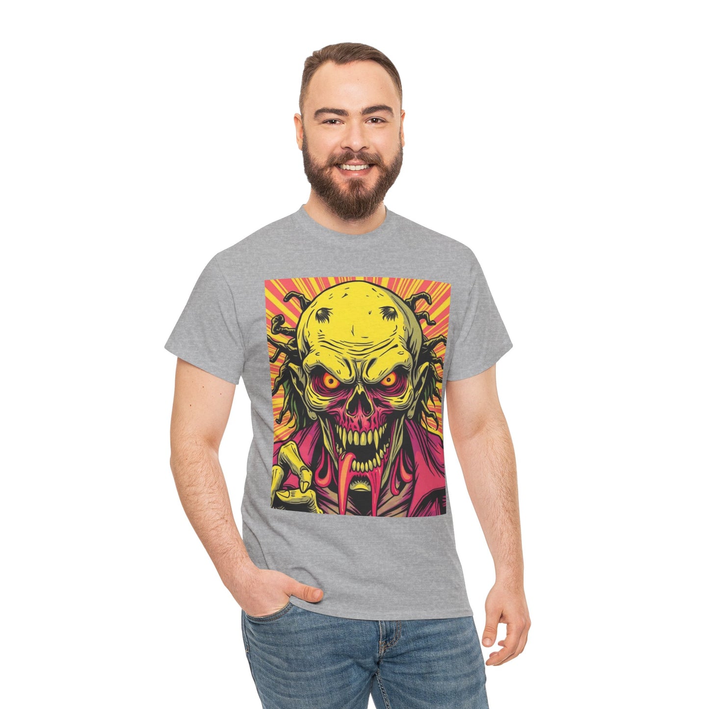 Unisex Heavy Cotton Tee - Spooky Skeleton Design for Halloween