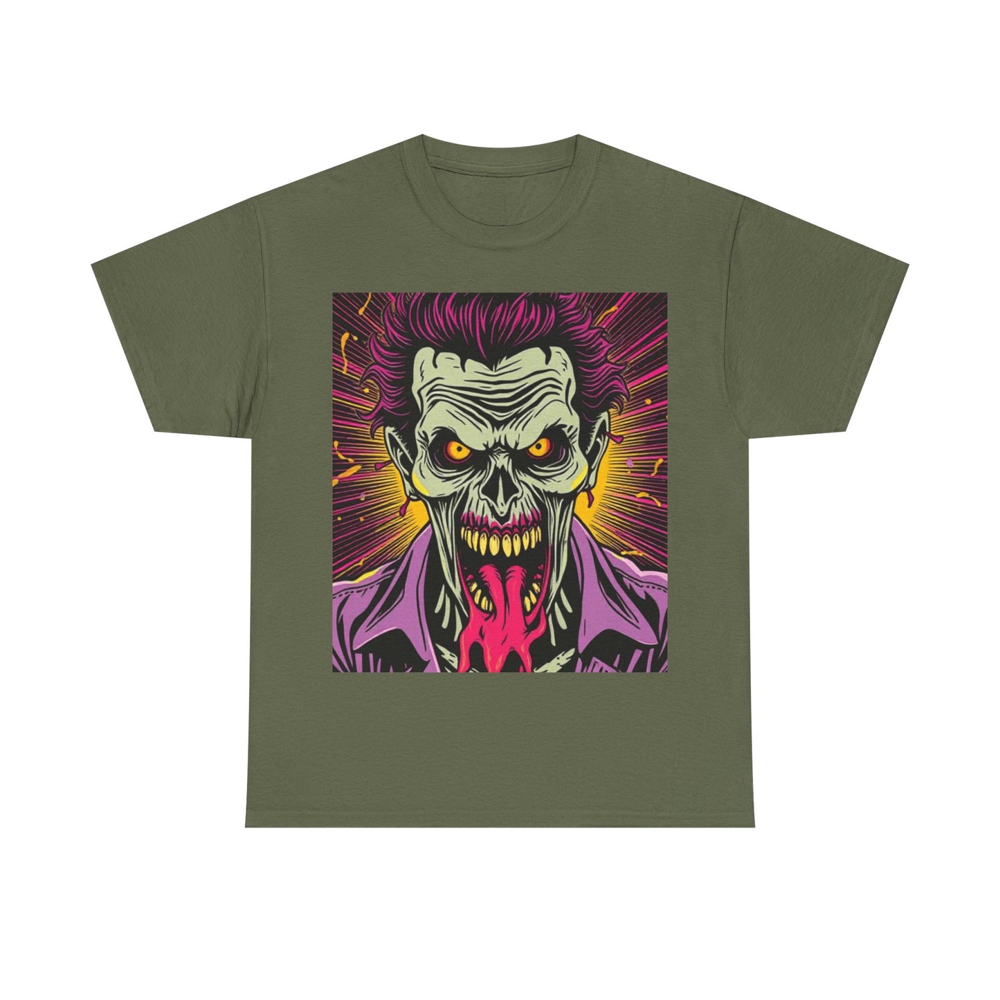 UK - Unisex Heavy Cotton Tee - Vibrant Zombie Joker Graphic Tee