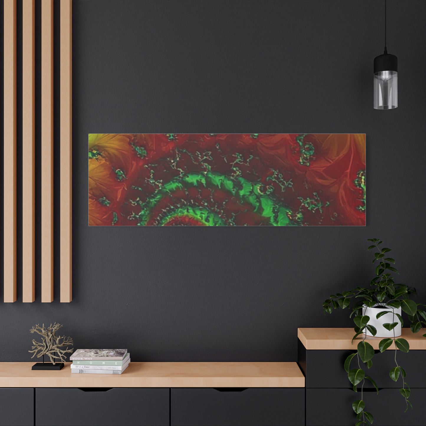 Vibrant Fractal Art Canvas - Green and Red Abstract Wall Decor