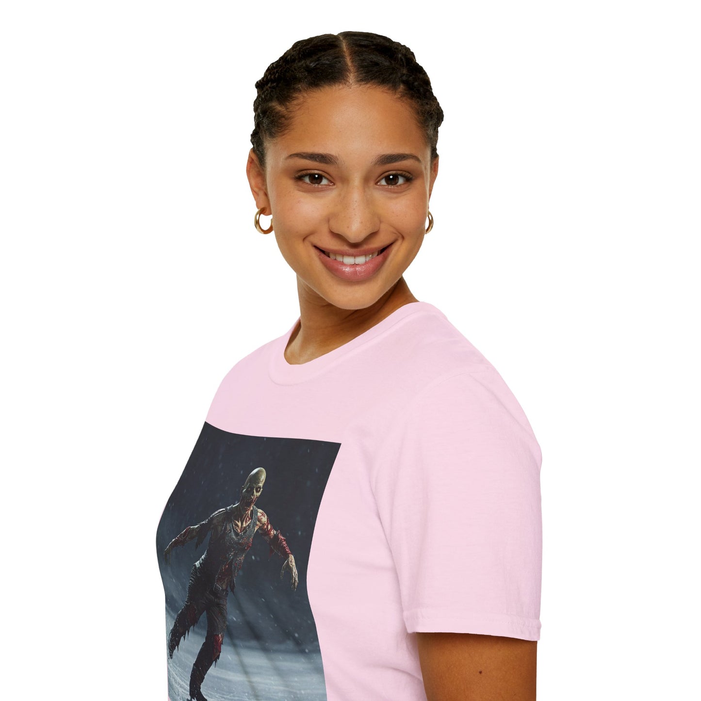 Chilling Thriller Unisex Softstyle T-Shirt - Ice Skating Horror Design