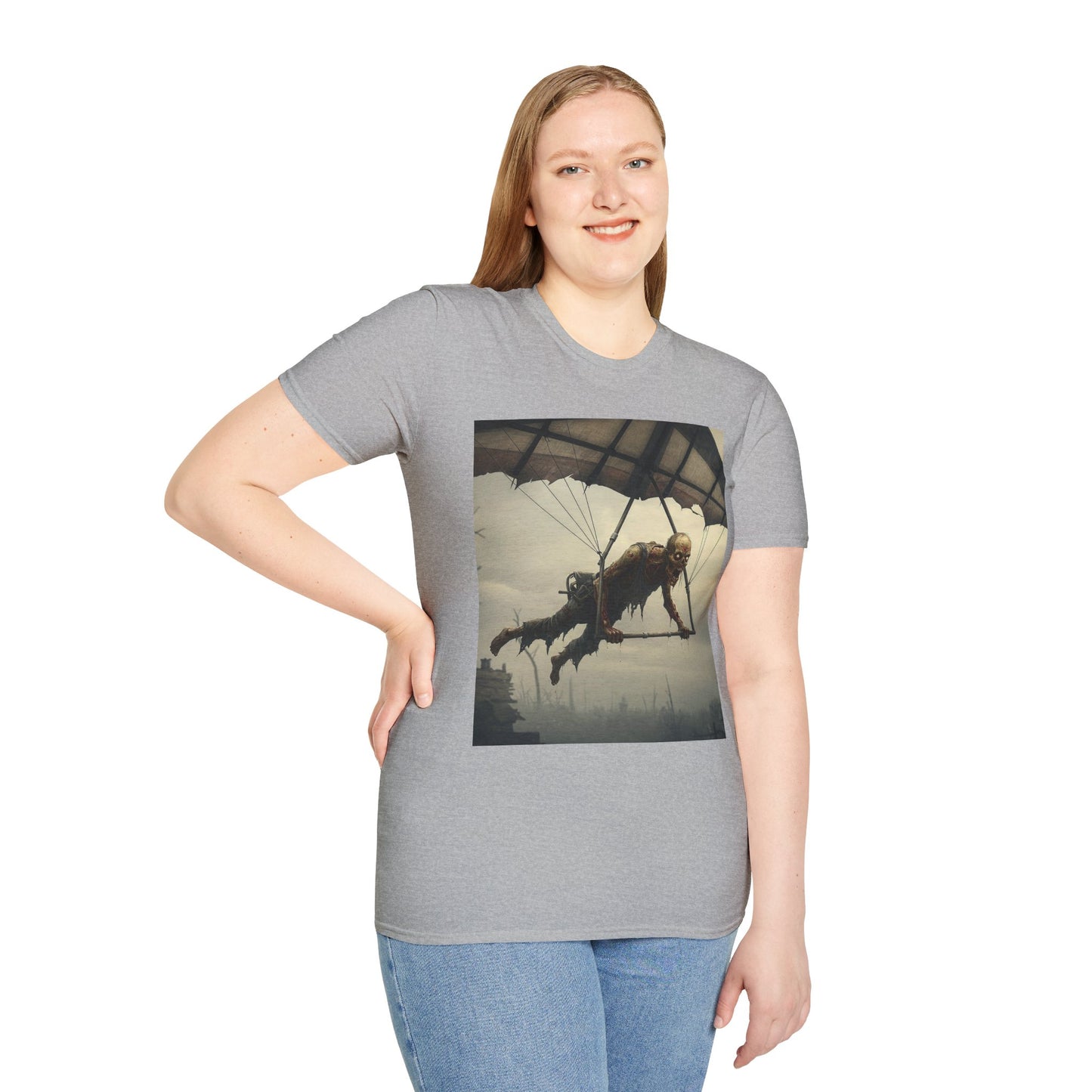 Zombie Parachute Unisex Softstyle T-Shirt - Perfect for Halloween and Horror Fans