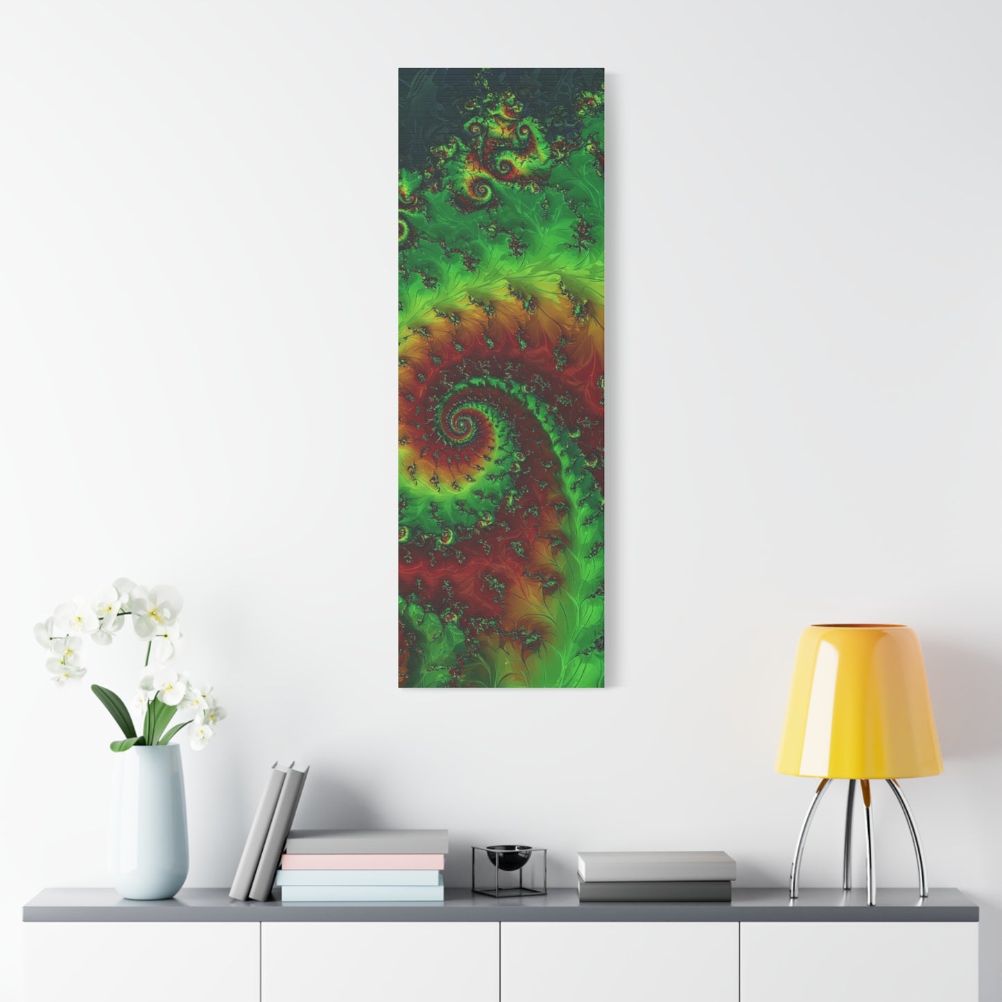 Vibrant Fractal Art Canvas - Green and Red Abstract Wall Decor