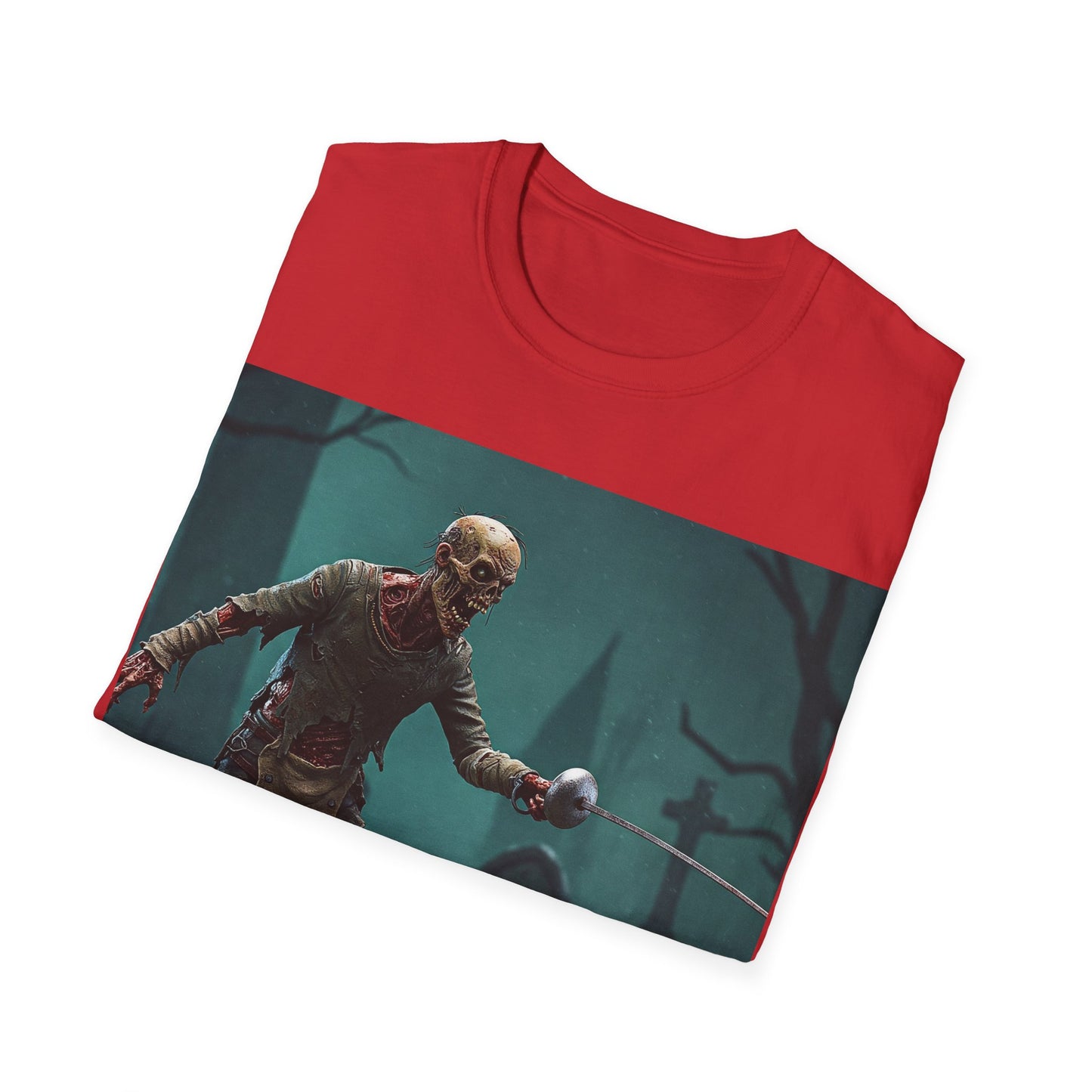 UK - Zombie Swordsman Unisex Softstyle T-Shirt - Perfect for Halloween & Horror Fans