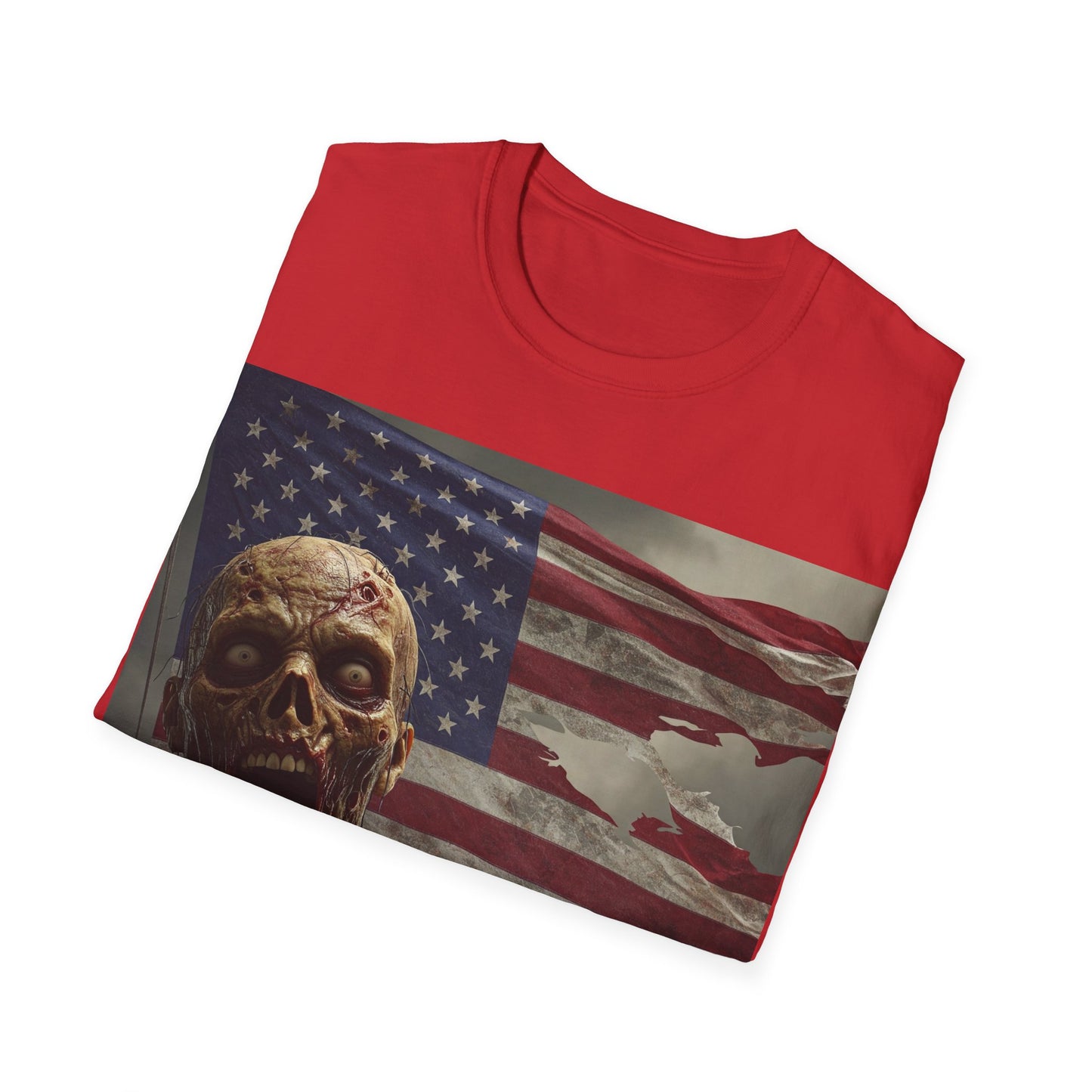 UK - Zombie American Flag Apocalyptic Portrait Tee, bold, decaying zombie graphic